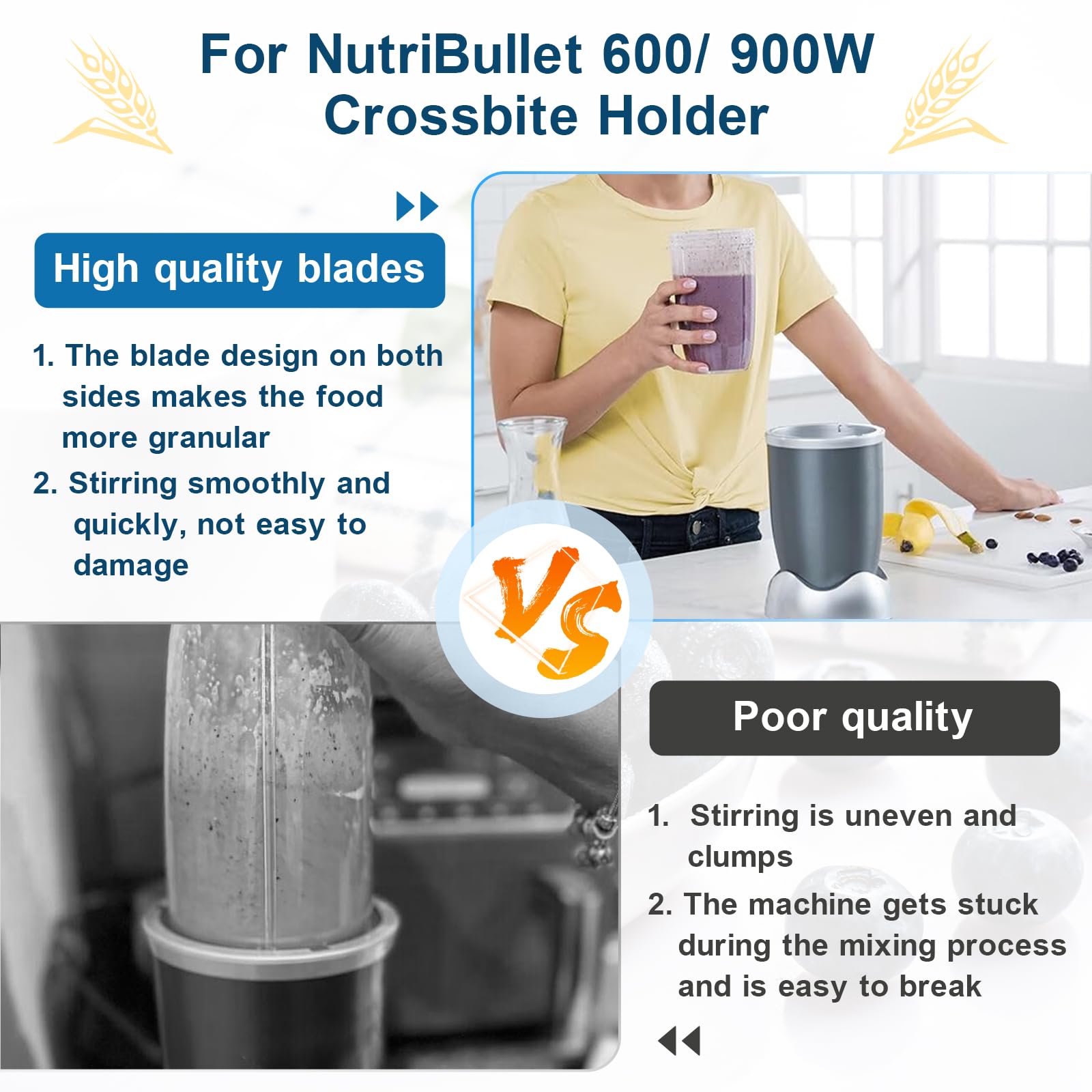 Lame Frullatore per NutriBullet 900W Lame Blender per NutriBullet 600 et 900W Ricambi Frullatore Lama Guarnizione Frullatore per NutriBullet 900W con 3 Cuscini Ammortizzanti
