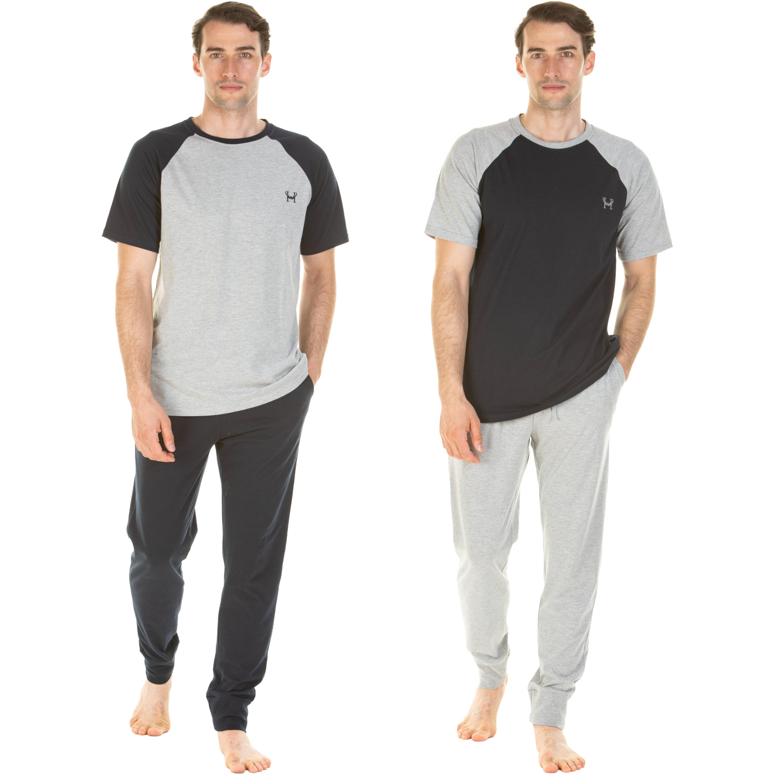 Haigman Men's Cotton Rich Short Sleeve Jersey Pyjama Set Navy/Grey
