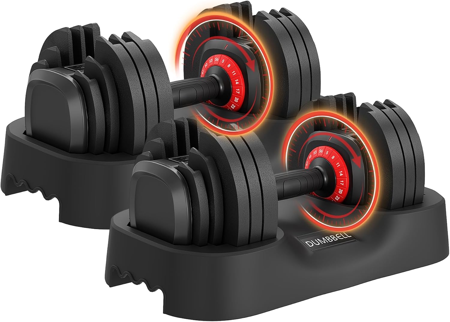 GLOWSOL 5-56LB Adjustable Dumbbell with One-Hand Quick Adjust, Anti-Slip Grip - Compact Home Gym Weight Set for Full-Body Workouts