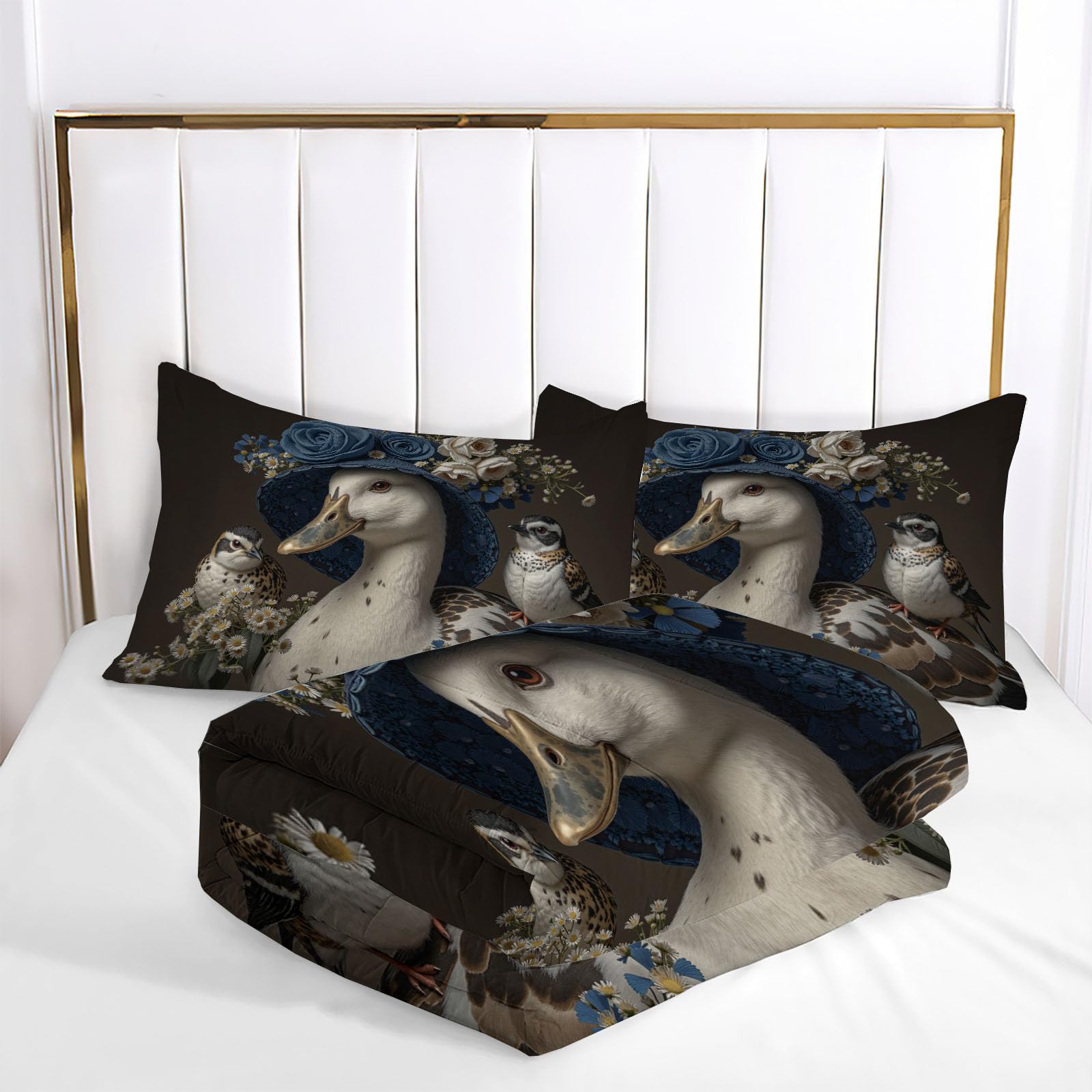 Trapunta Letto Singolo 4 Stagioni Piumone per Bambini, Carino Papero Leggero Fiori Di Campo Rose Set di Biancheria da Letto 140x200cm con 1 Federe,Piumino Lavabile In Lavatrice