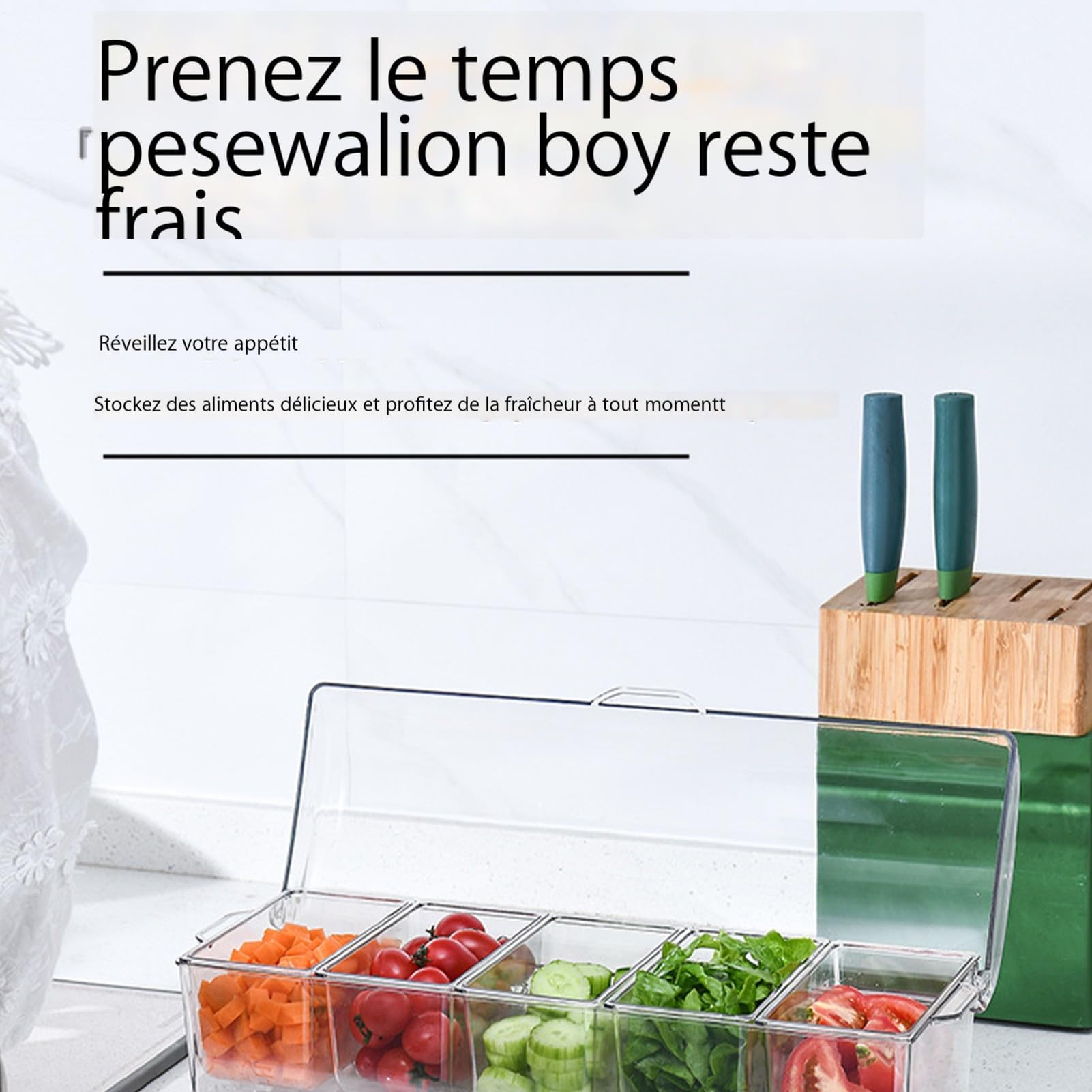 Vassoio refrigerato con coperchio, porta condimenti a 5 scomparti per feste, barbecue e bar, piatto per alimenti raffreddato a ghiaccio mantiene gli antipasti freschi e gustosi