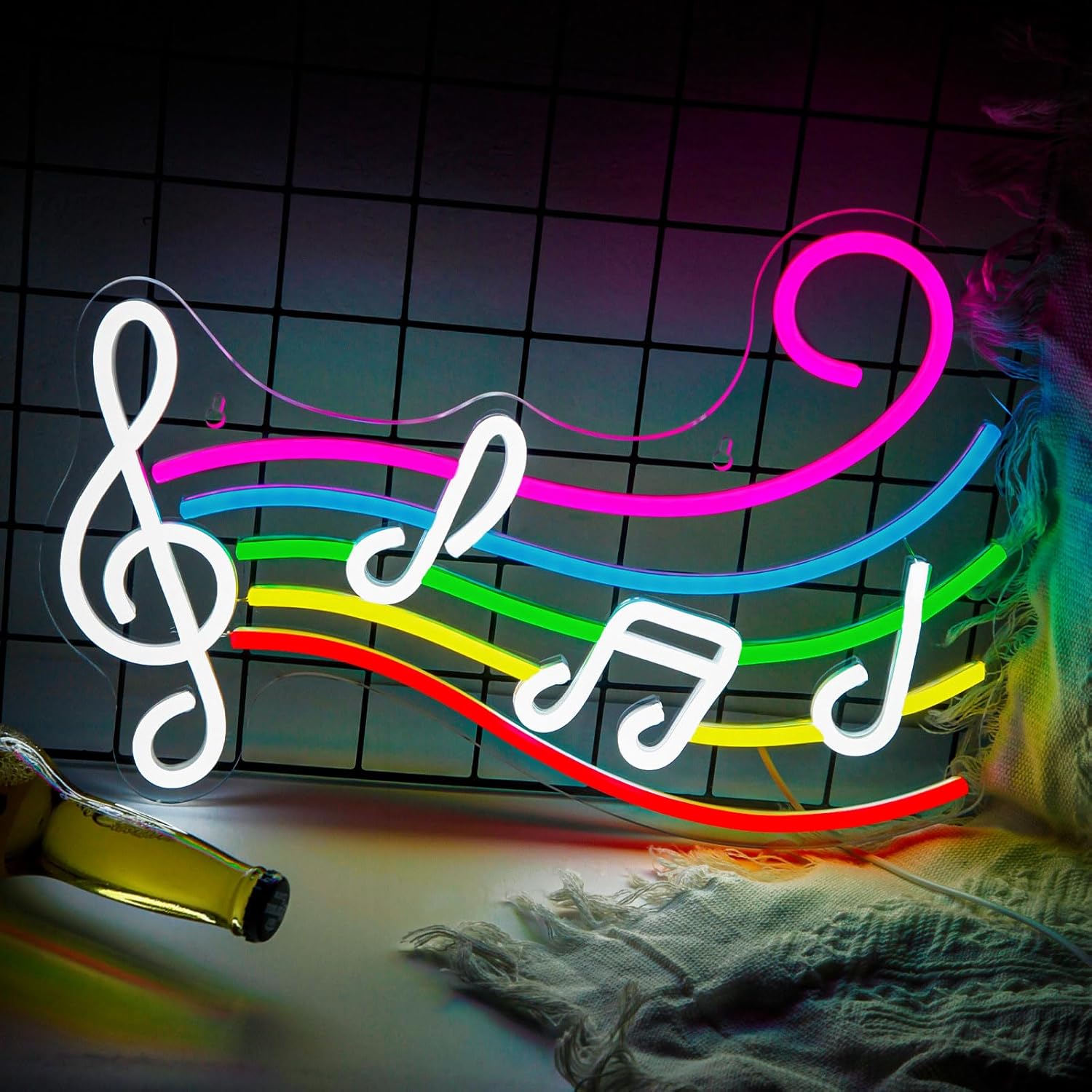 Music Neon Sign Dimmable Live Music Neon Light Sign for Wall Decor Musical Note Staff LED Lights Up Signs for Bedroom, Studio, Vocal Recital Concert, Man Cave, Bar, Club, Game Room
