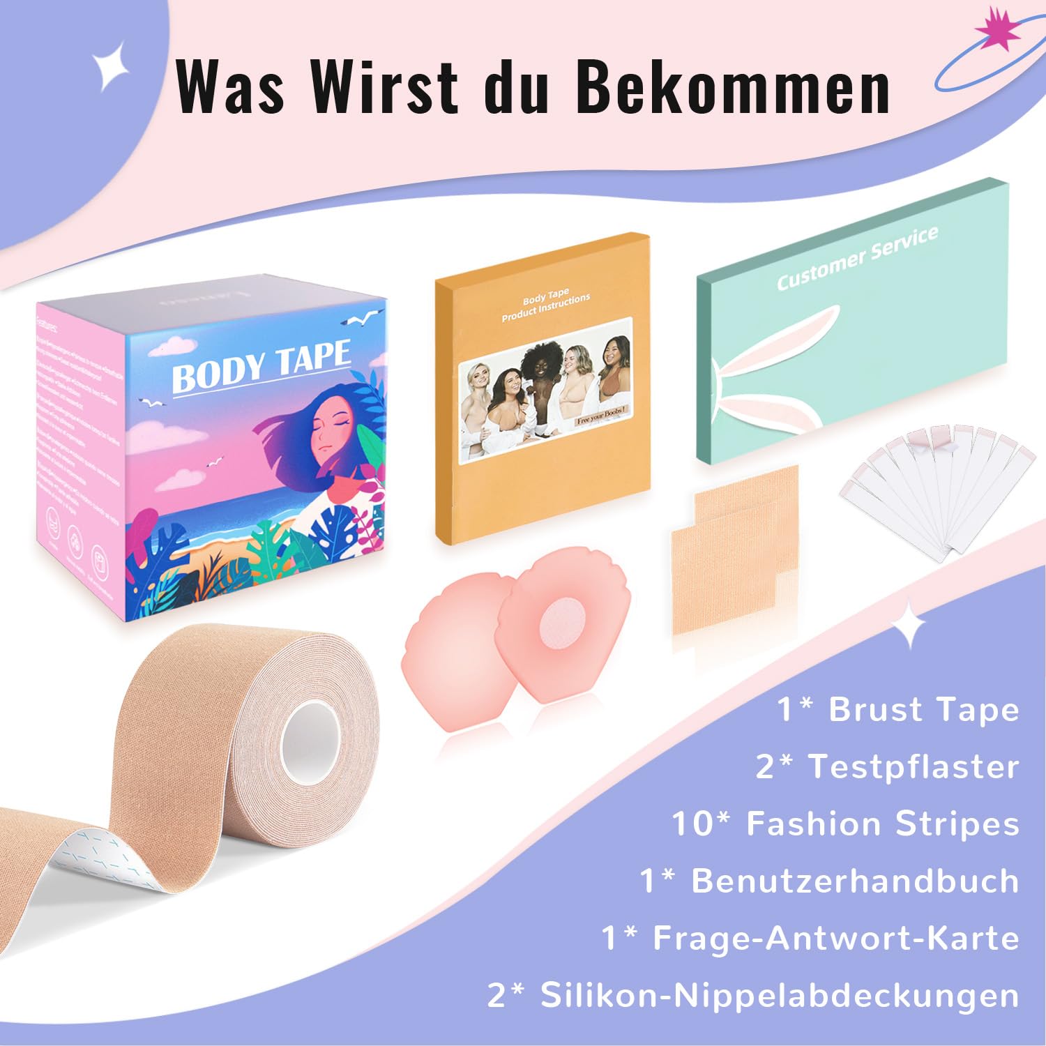 Laneso Klebe BH Push Up Brust Tape, Boobietape BH Rückenfrei Trägerloser BH, 10 Fashion Body Tape 2 Silikon Brüste Nippelpads Trägerlos für Körbchengrößen A-G Light Beige - 5