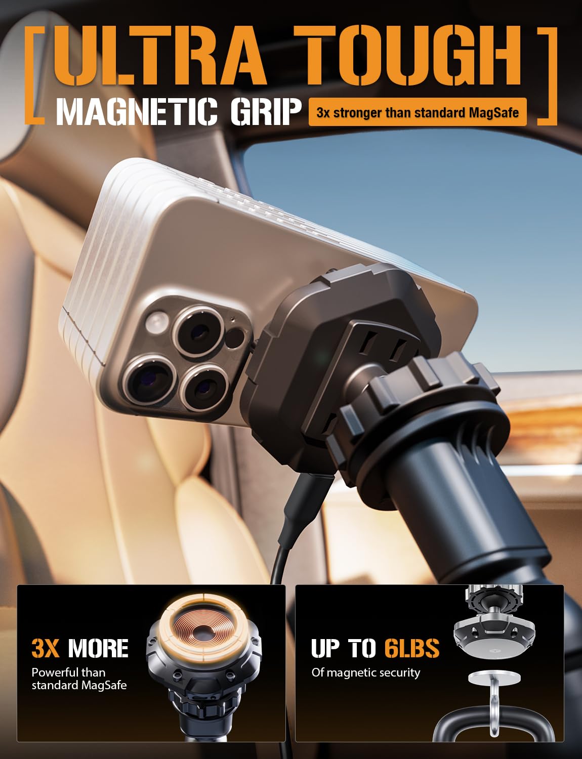 ToughTested Supporto magnetico per telefono Supporto per tazza di ricarica wireless Supporto per tazza da auto Supporto per telefono compatibile con iPhone 17 16 15 14 13 12 Pro Max Plus Air