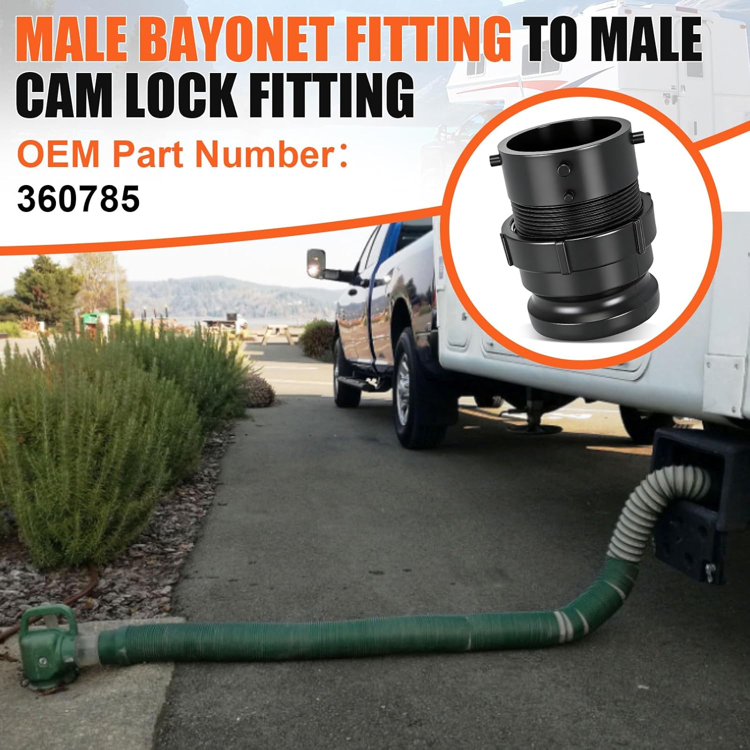 360785 Waste Master RV Sewer Hose Male Bayonet Fitting Converter for Travel Trailer Camper, Black