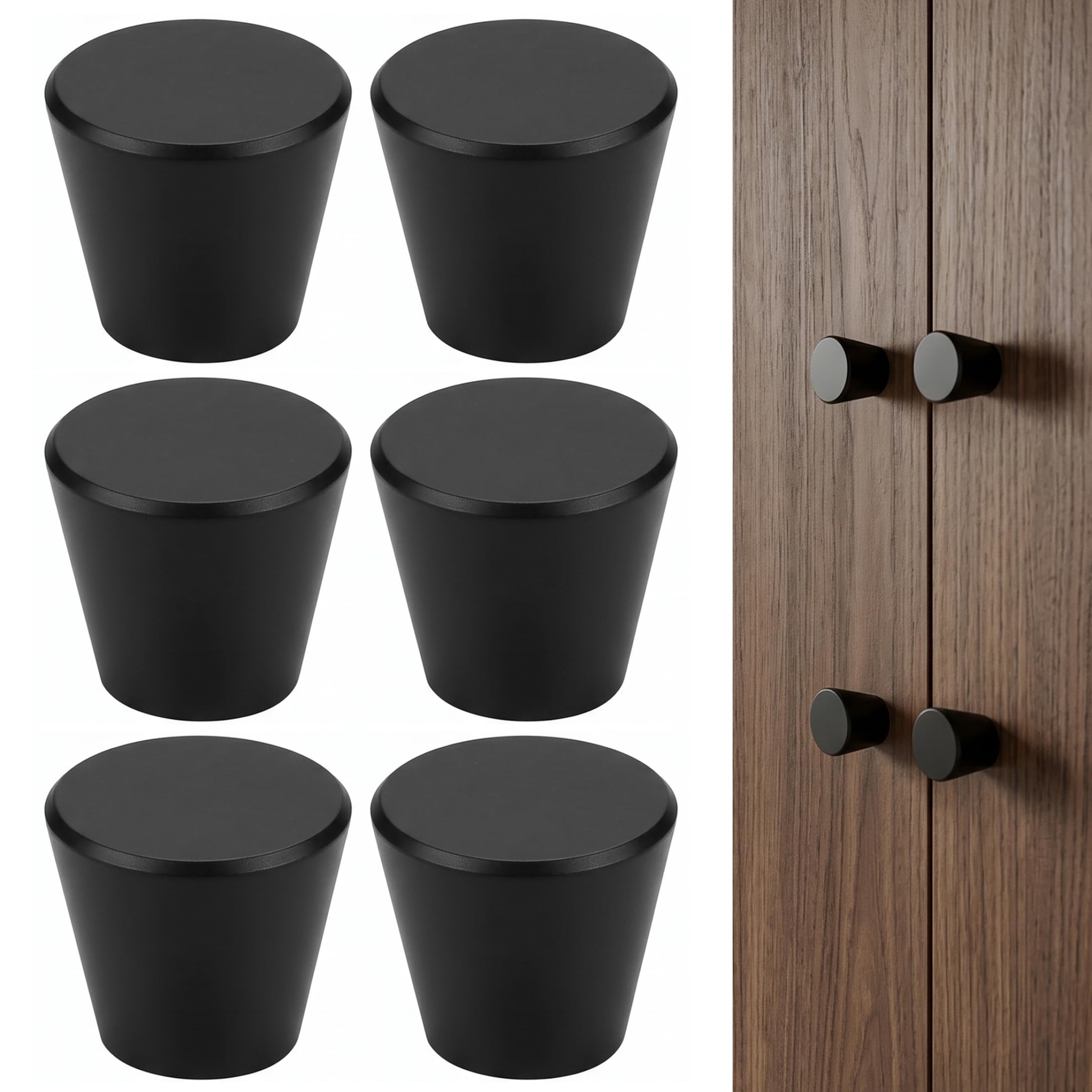6 Pack Modern Round Cabinet Knobs, Sturdy Aluminum Alloy Drawer Handles Hardware Pulls for Dressers, Wardrobes, Cupboards, Furniture, Black