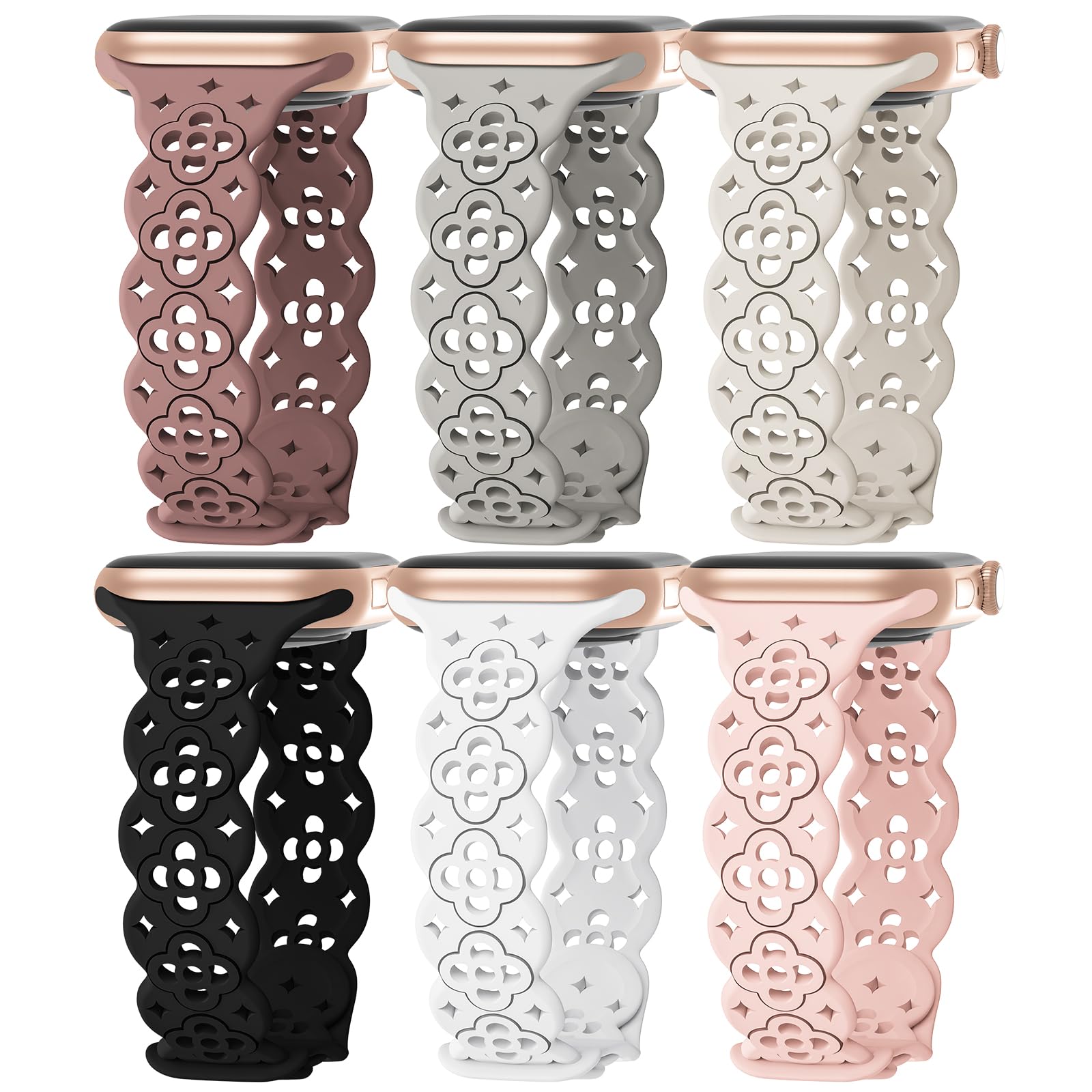 6 Pack Lace Silicone Bands for Apple Watch Band 38mm 40mm 41mm 44mm 42mm 45mm Women,Breathable Replacement Wristbands iWatch Series 9/8/7/SE/6/5/4/3/2