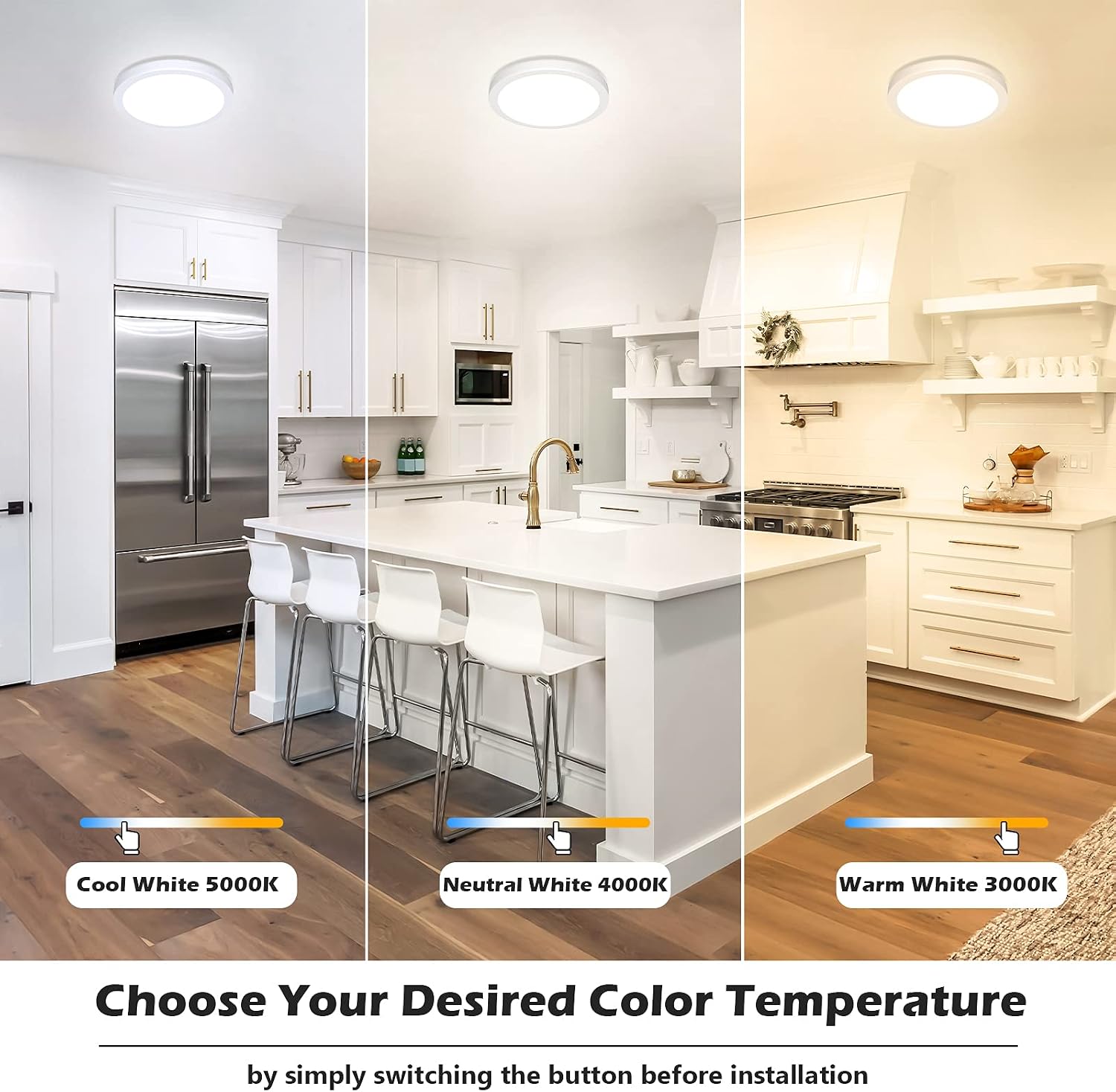 2-Pack 150W Equivalent LED Flush Mount Ceiling Light Fixture 8.5in Modern Dimmable 18W 1260LM Adjustable 3 Color Temperatures 3000K/ 4000K/ 5000K Round Close to Ceiling Light for Kitchen Hallway White