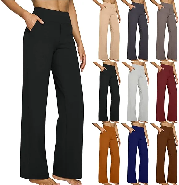 Yoga Dress Work Pants Women Stretch Business Casual High Waisted Wide Leg Comfy Office Slacks Pants with Pockets