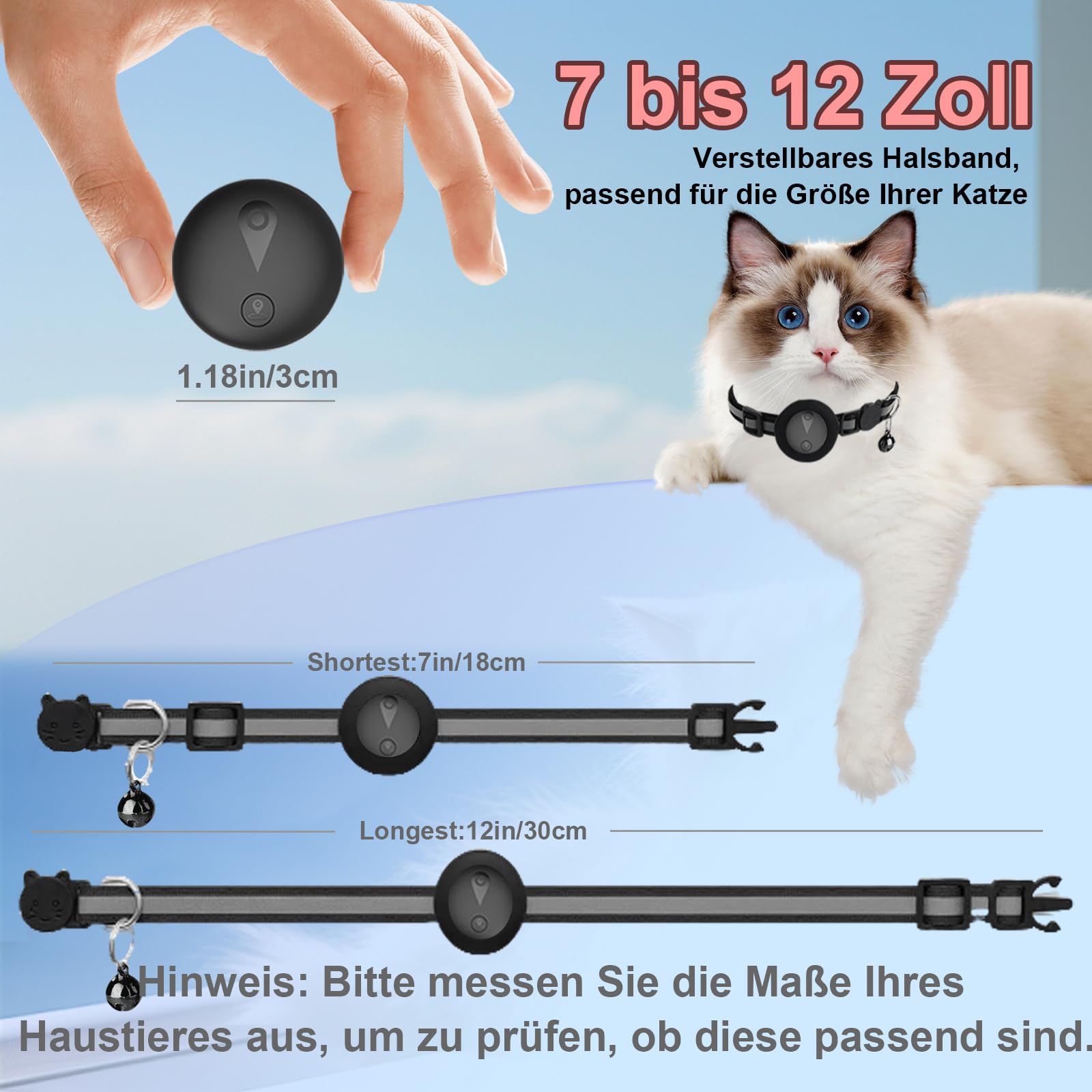 GPS Tracker Katze Kein Abonnement Erforderlich Tracker Katze Unterstützt Android & iOS Katzenhalsband Mit GPS Aktivitätenverlauf Katzen GPS Tracker Echtzeit-Standortverfolgung – Mattschwarz