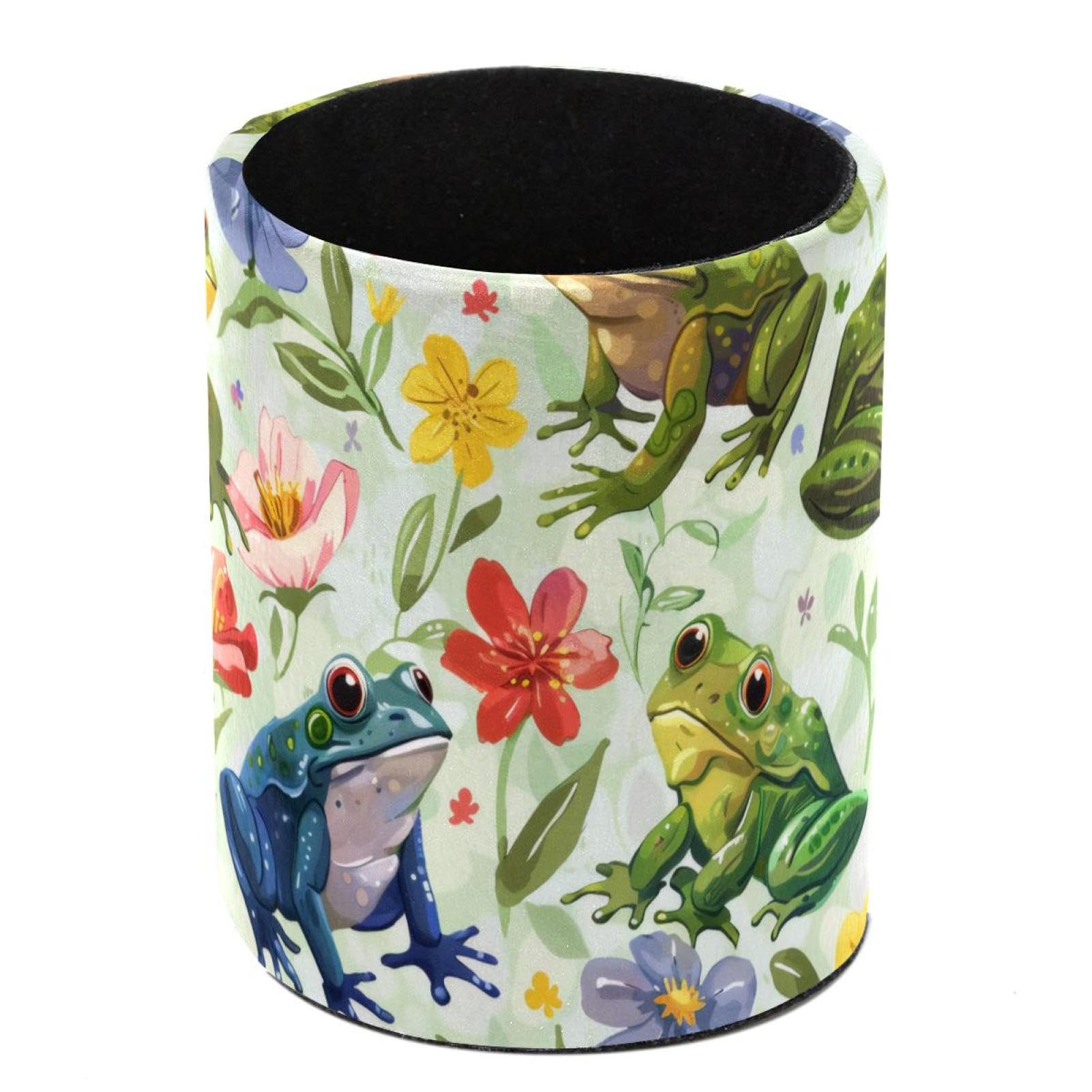 FWJZDSP Pen Holder for Desk, Frog Florals Pencil Holder Desk Organizer, Large Capacity Pen Cup Makeup Brush Holders Desktop Office Supplies Storage Organizer