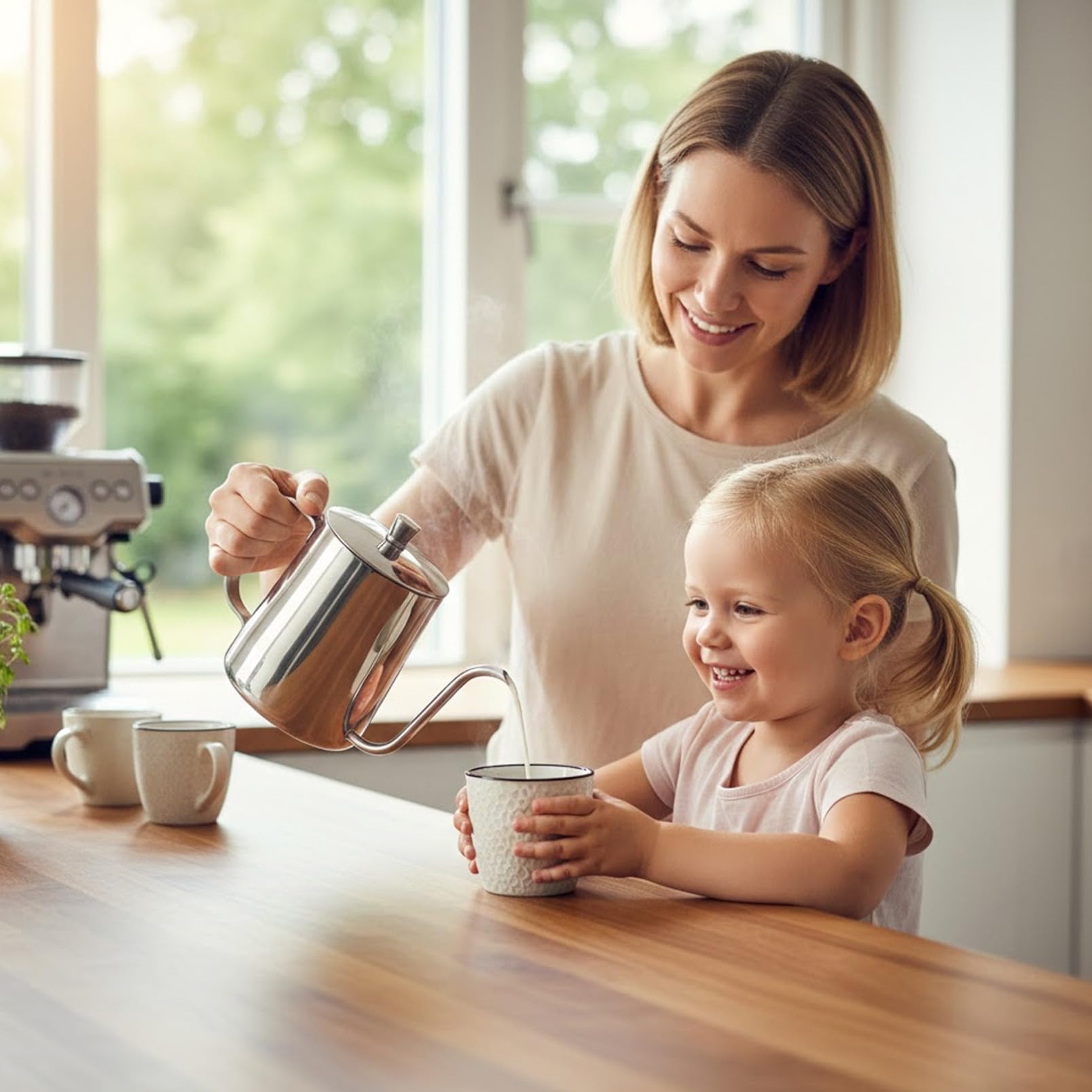 OUNONA Handtropfkessel aus Edelstahl 600ml mit Langem Ausguss und Deckel Silberner Schwanenhals Wasserkocher für Kaffee und Teeliebhaber im Büro Stabiler Wasserfluss Einfache
