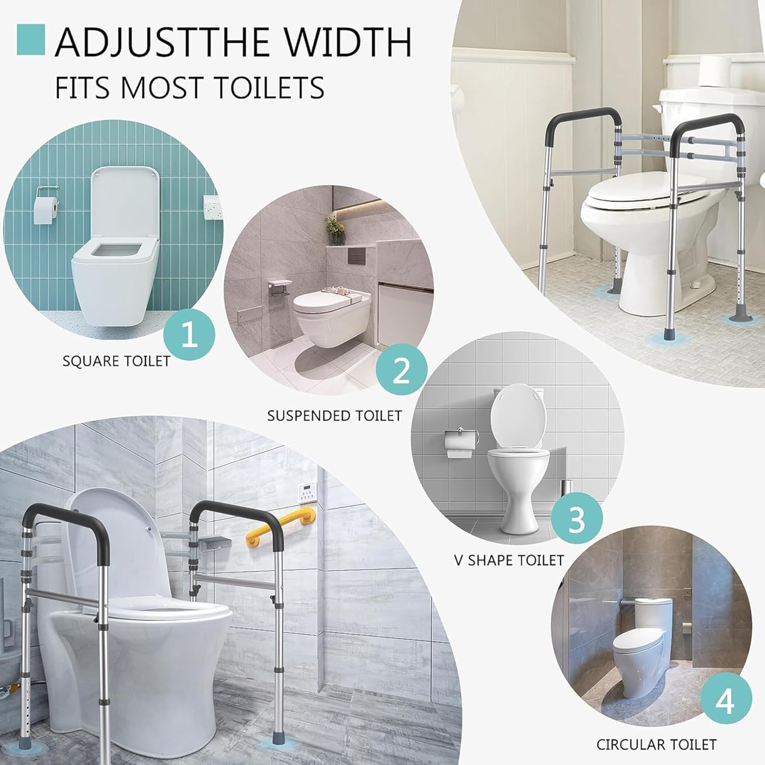 Adjustable Toilet Safety Handle – Fully Adjustable Height & Width Rail for Toilets – Strong Support Up to 300 lb – Easy Tool‑Free Installation – Ideal for Seniors, Pregnant & Mobility‑Challenged