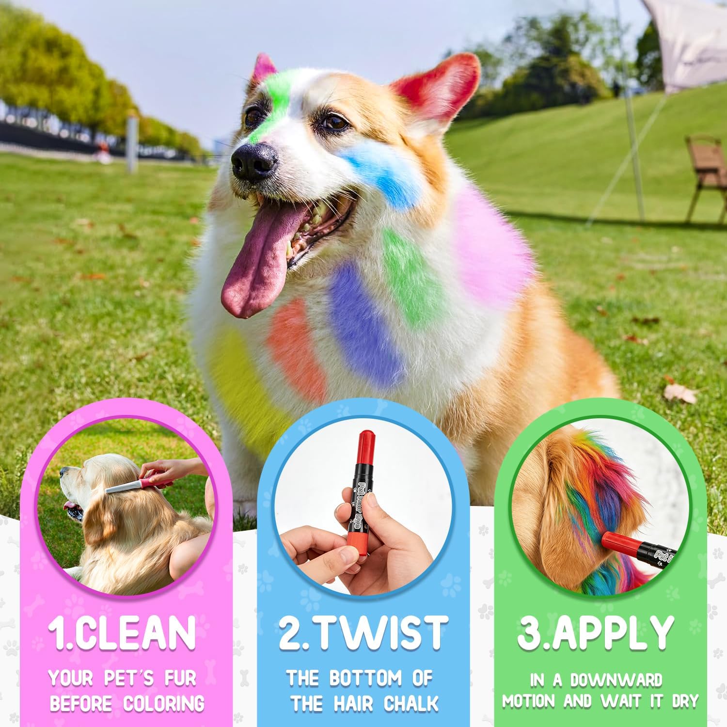 12 Pack Dog Hair Color Dye Temporary Non-toxic Vibrant Colors Washable Pet Safe Paint for Dog Cat Animals image 4