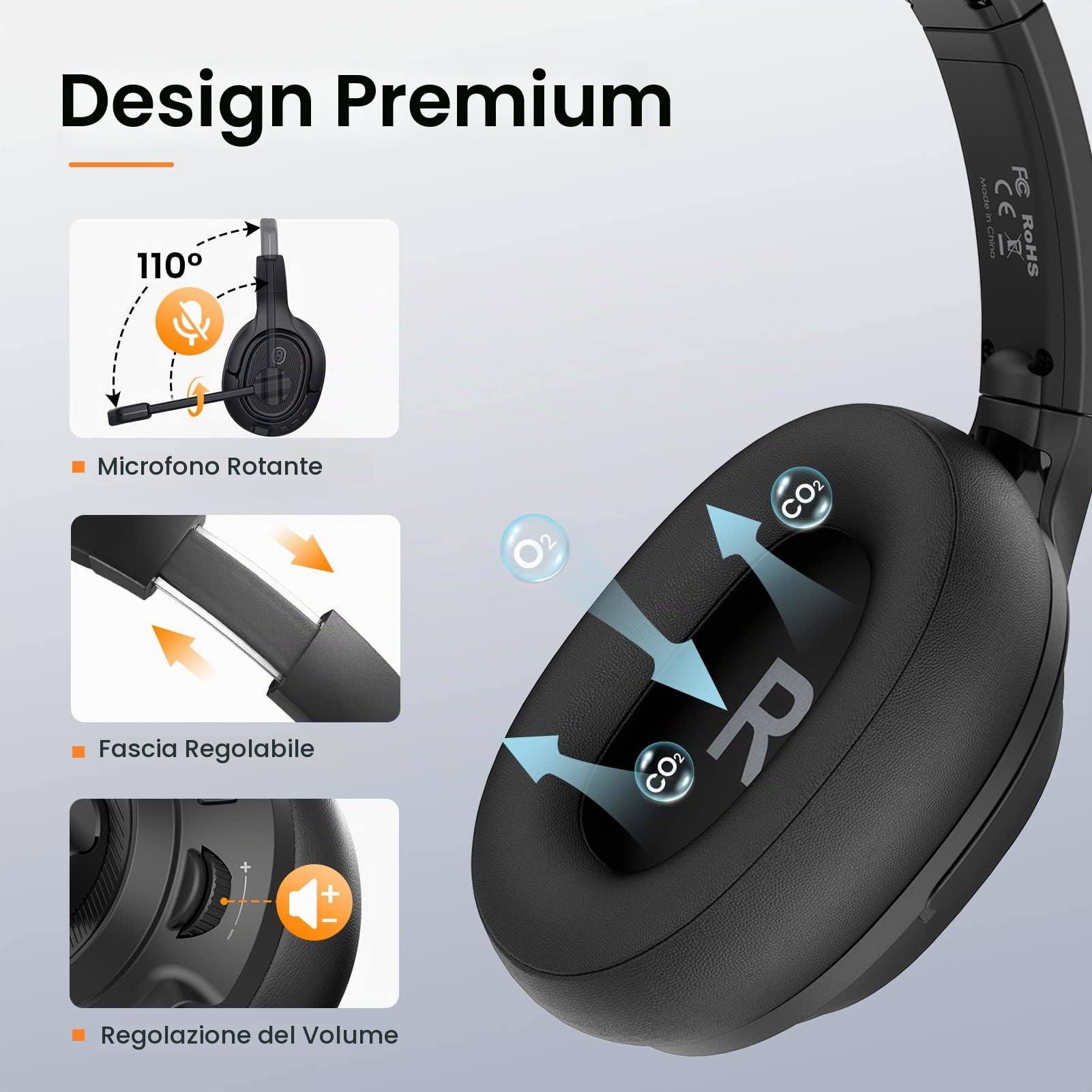 EKSA H2 Cuffie USB con Microfono, Cuffie da Ufficio con Microfono ENC, Interruttore Mute e Controllo del Volume, Cuffie Over Ear per PC con Filo per Business/Zoom/Teams/Call Center