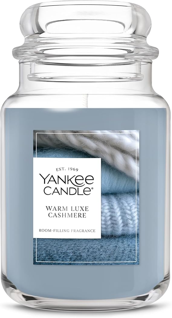 Yankee Candle Large Jar Scented Candle with up to 150 Hour Burn Time, Premium Plant Wax Blend for Consistent Burn, 22 oz Jar Candle with Room Filling Fragrance, Warm Luxe Cashmere