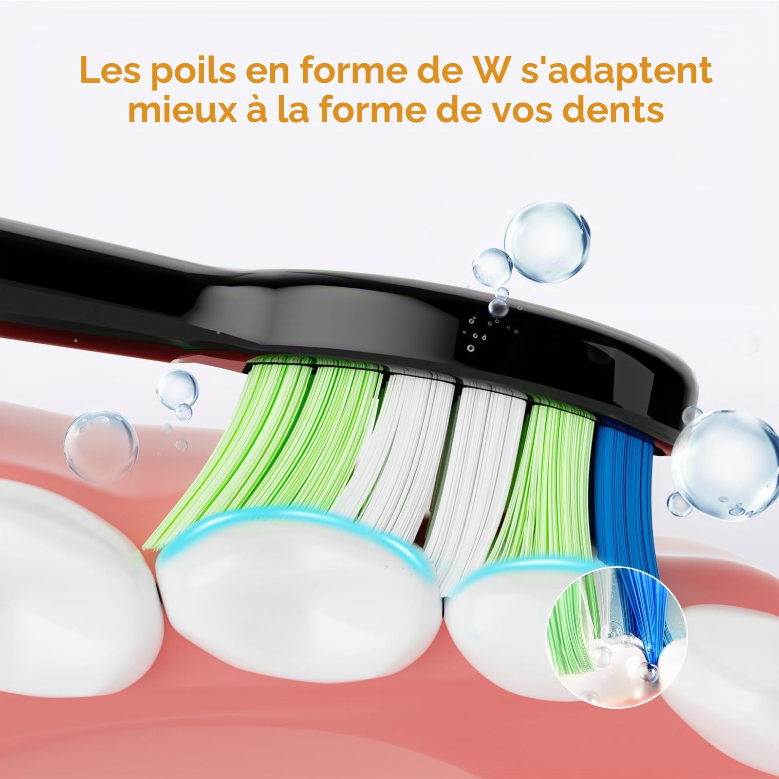 9 têtes de rechange pour brosse à dents électrique JTF, poils moyens, adaptées pour P200 (noir)
