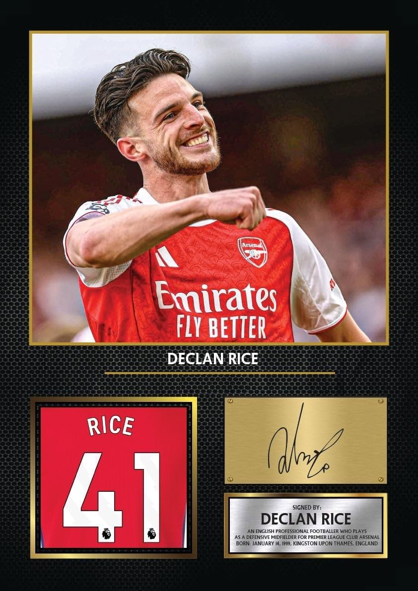 Declan Rice Signed Poster Print – Football Wall Art – Printed Autograph Soccer Memorabilia – Premier League Fan Gift & Bedroom Decor, A2 Poster Print (594x420mm)
