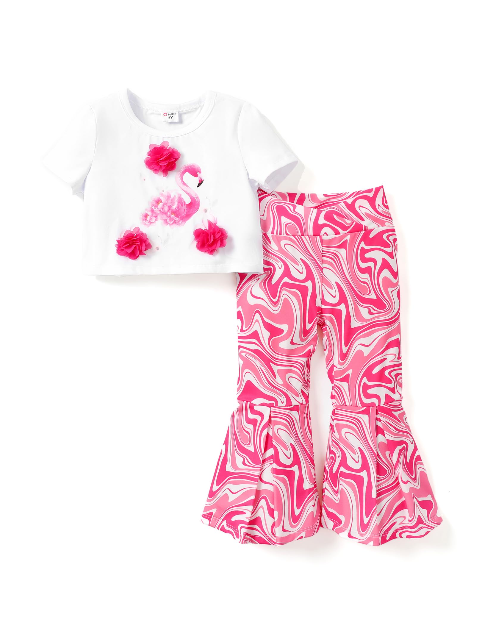 PATPAT Ropa Niña Conjuntos Niña 2 Pantalones Informales Acampanados Conjuntos Camisetas Manga Corta 3-12 años Fiesta Verano