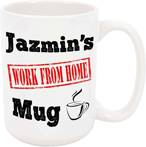 Jazmin's Coffee Mug - Personalized Ceramic Work From Home WFH Cup with Name, Custom Mug, Customized Birthday/Christmas Gift, Holiday Present, 11 Oz