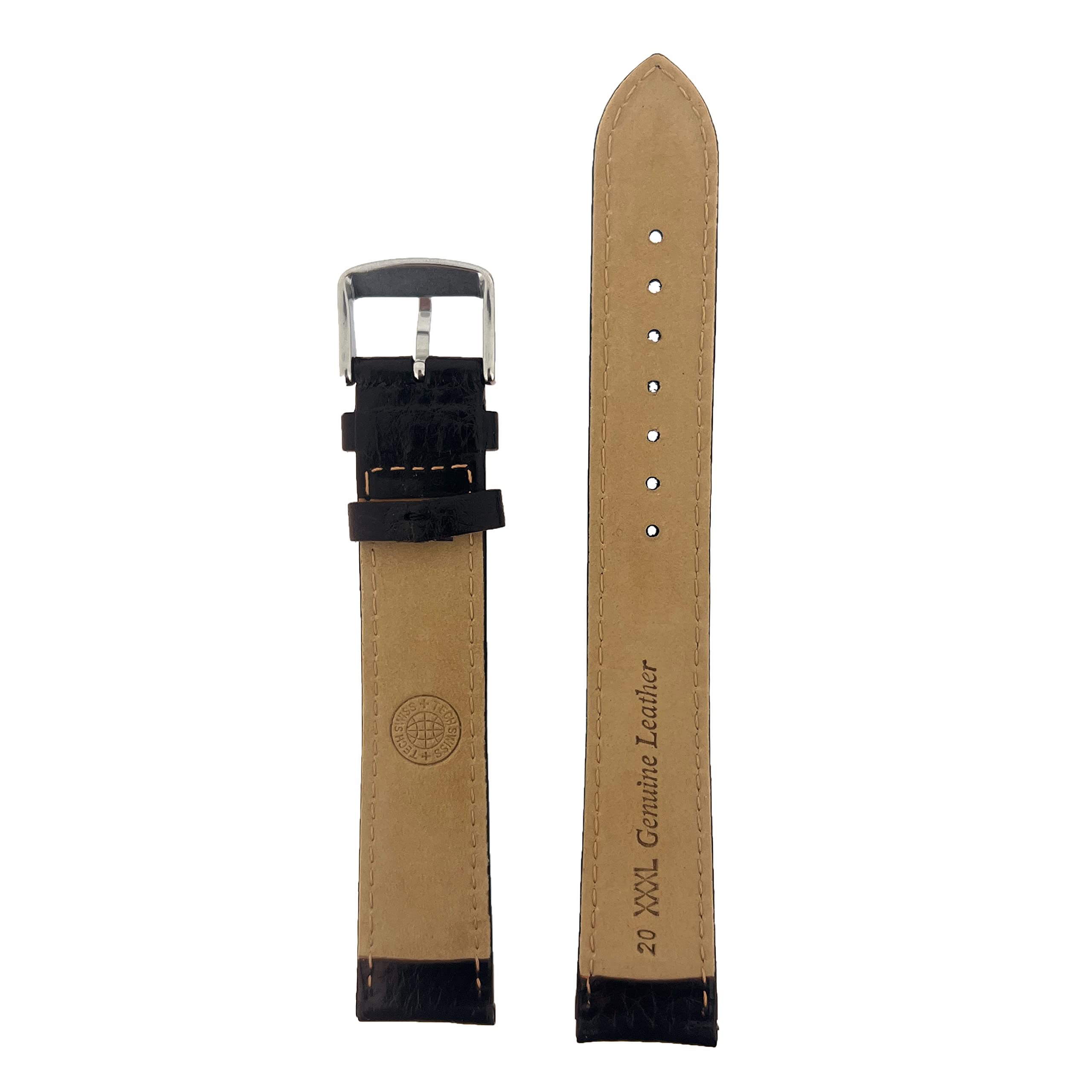 XXXL pasek do zegarka skórzany wyściełany męski czarny lub brązowy (18 mm, 20 mm 22 mm)