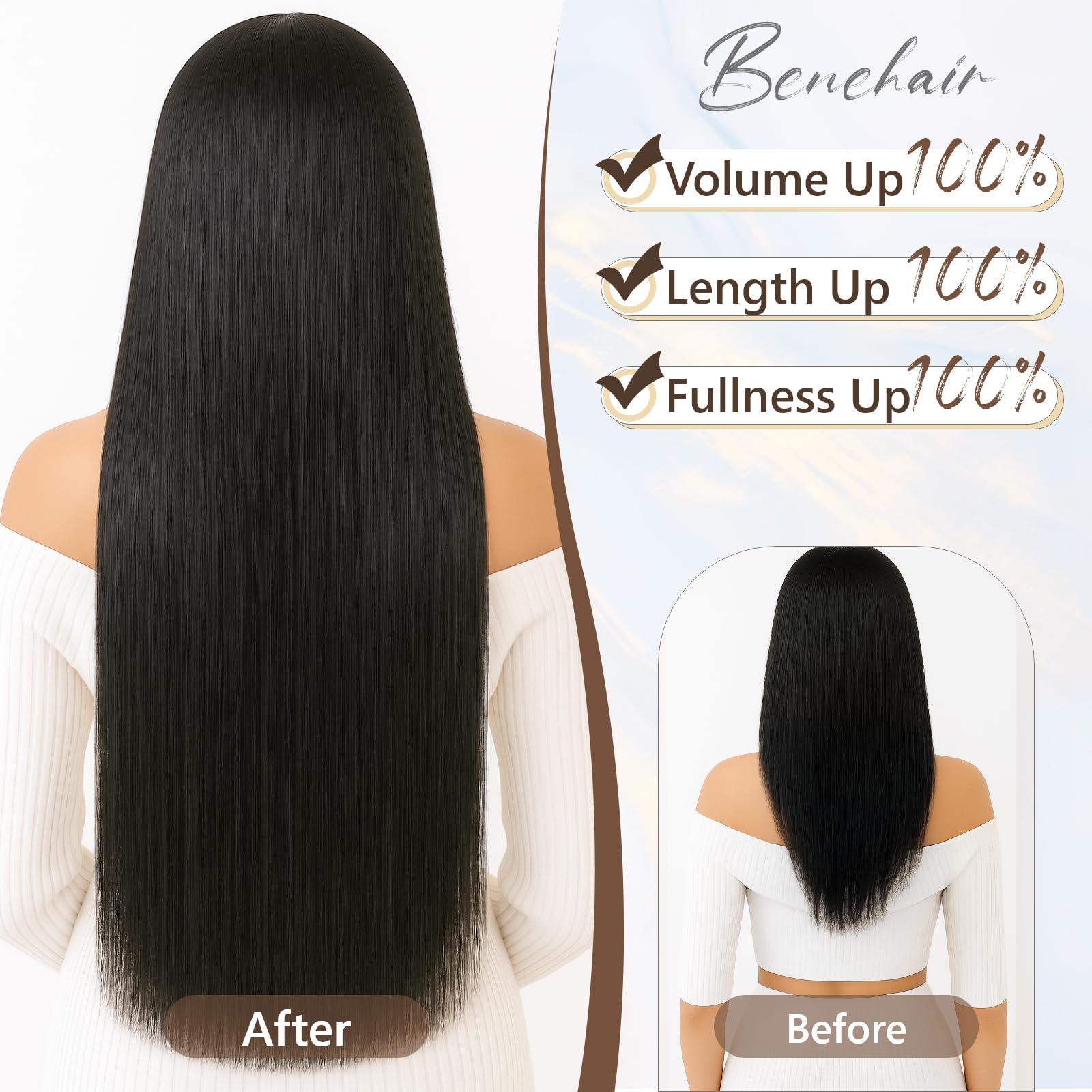Benehair 24" Clip in Hair Extensions Full Head 6 Pcs 16 Clips Long Straight Hair Extensions Clip in Synthetic Fiber Natural Extension Medium Blonde Hairpiece for Women(Medium Blonde - Image 2