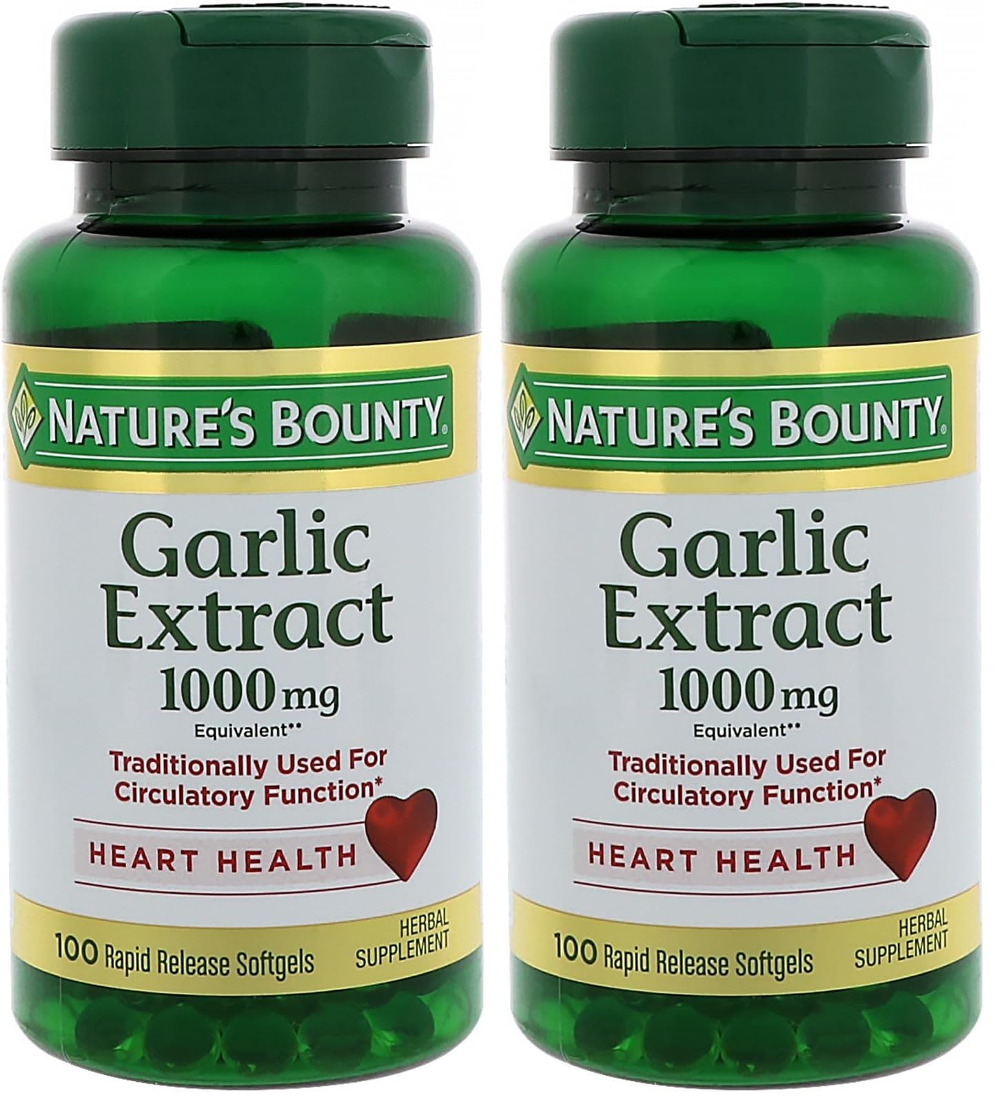 Nature's Bounty Garlic Extract 1000 mg, Promotes Heart Health and Cholesterol Support100 Rapid Release Softgels, Contains Soybean Oil, Gelatin, Vegetable Glycer