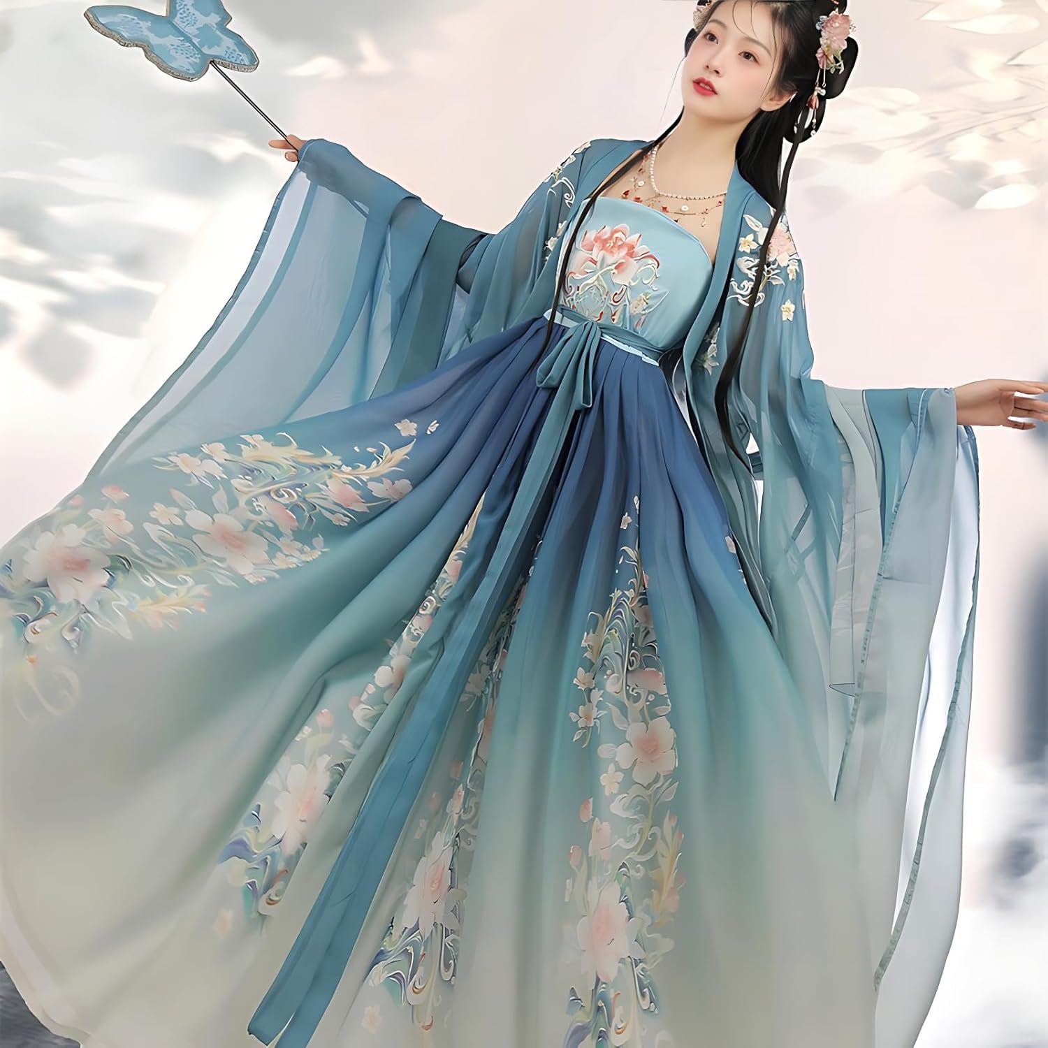 Chinese Traditional Clothing Embroidery Ancient Large Sleeve Shirt Women's Performance Hanfu Dresses