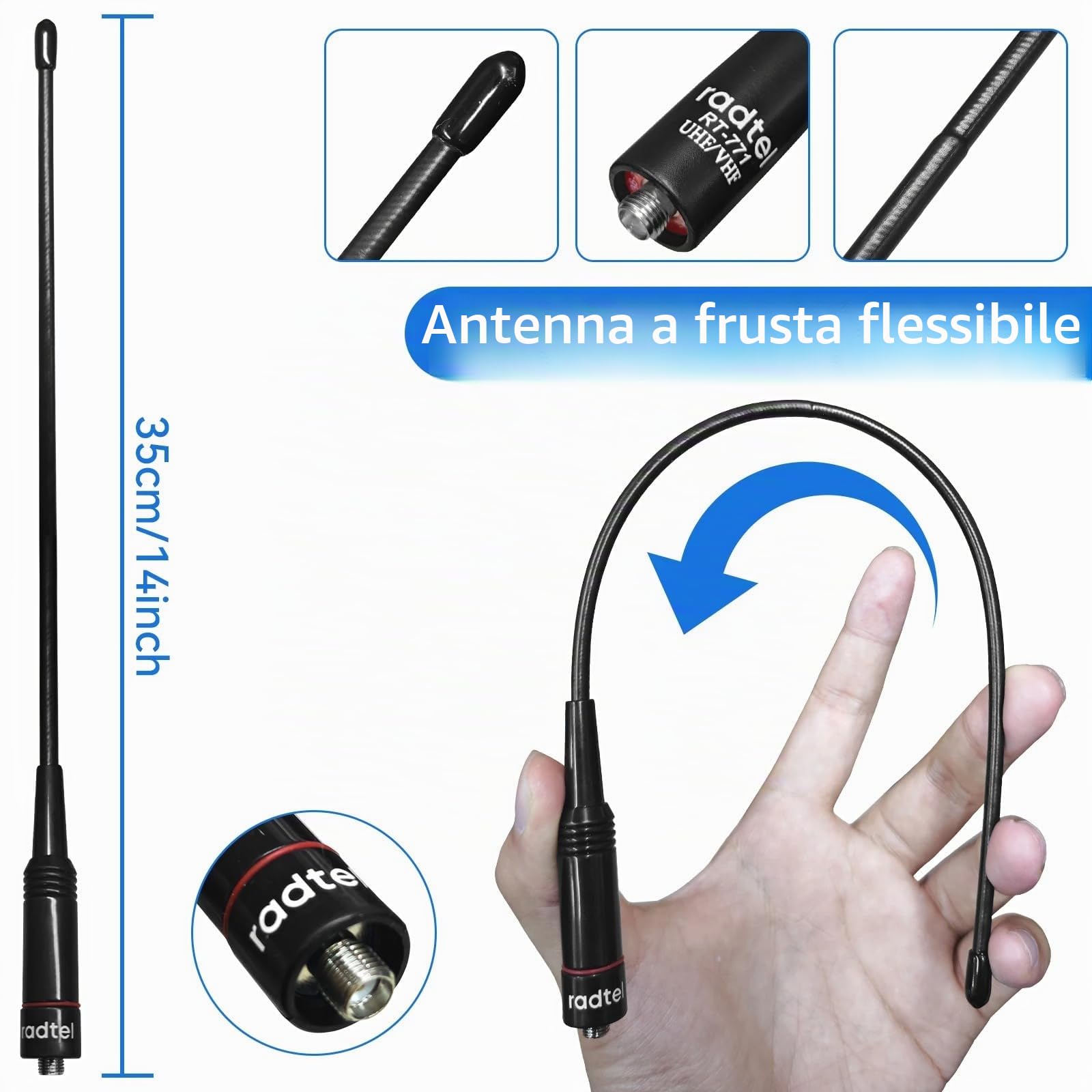 Radtel Tri-Band Flex-Antenne RHD-771S 144//220/430Mhz 35cm/13,7 Zoll SMA-Buchse Faltbare weiche Antenne kompatibel mit Baofeng radtel RT-900 RT-920 RT-860 RT-880 RT-950 Radios