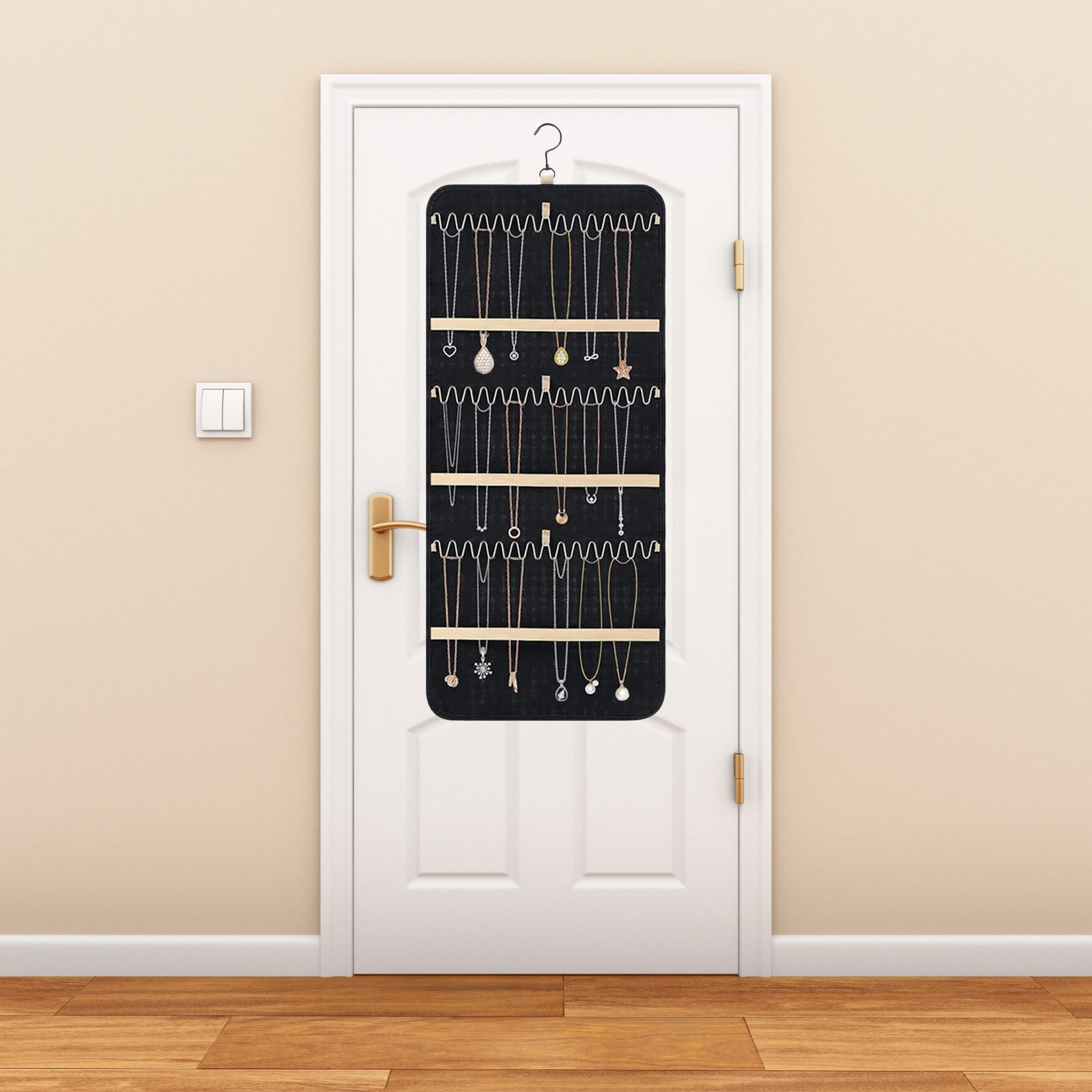 Schmuck-Organizer Doppelseitig – Mit 34 Reißverschlusstaschen & 14 Haken, Faltbar, Grau, 90x43 Cm