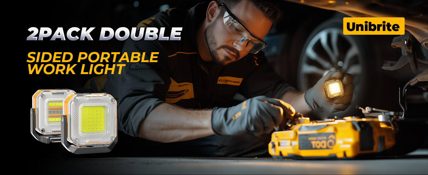 Rechargeable Work Light, 2Pack 1200LM Double-Sided Portable Work
