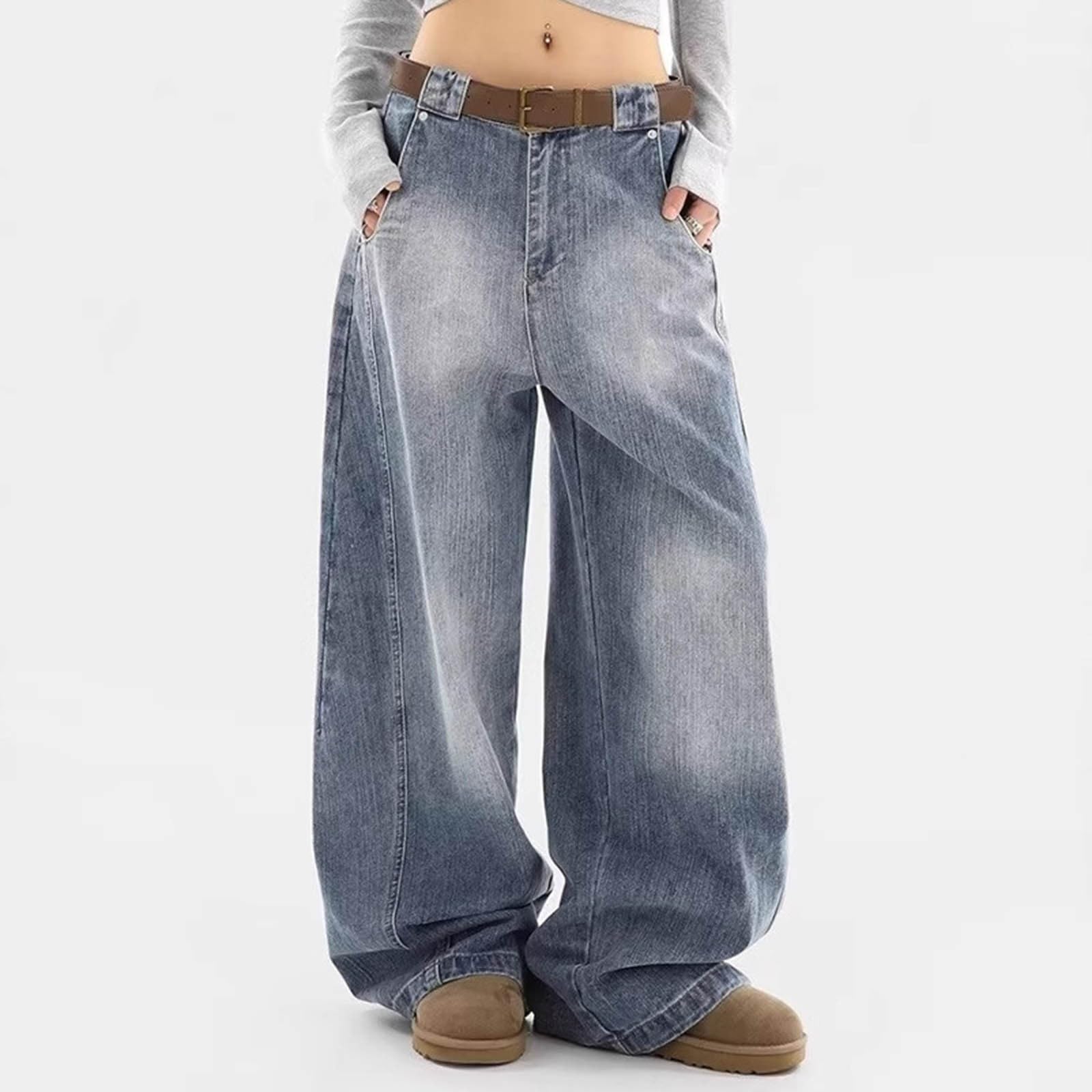 Jeans Damen Baggy Y2K, Jeanshose Oversize Retro Boyfriend Damenjeans