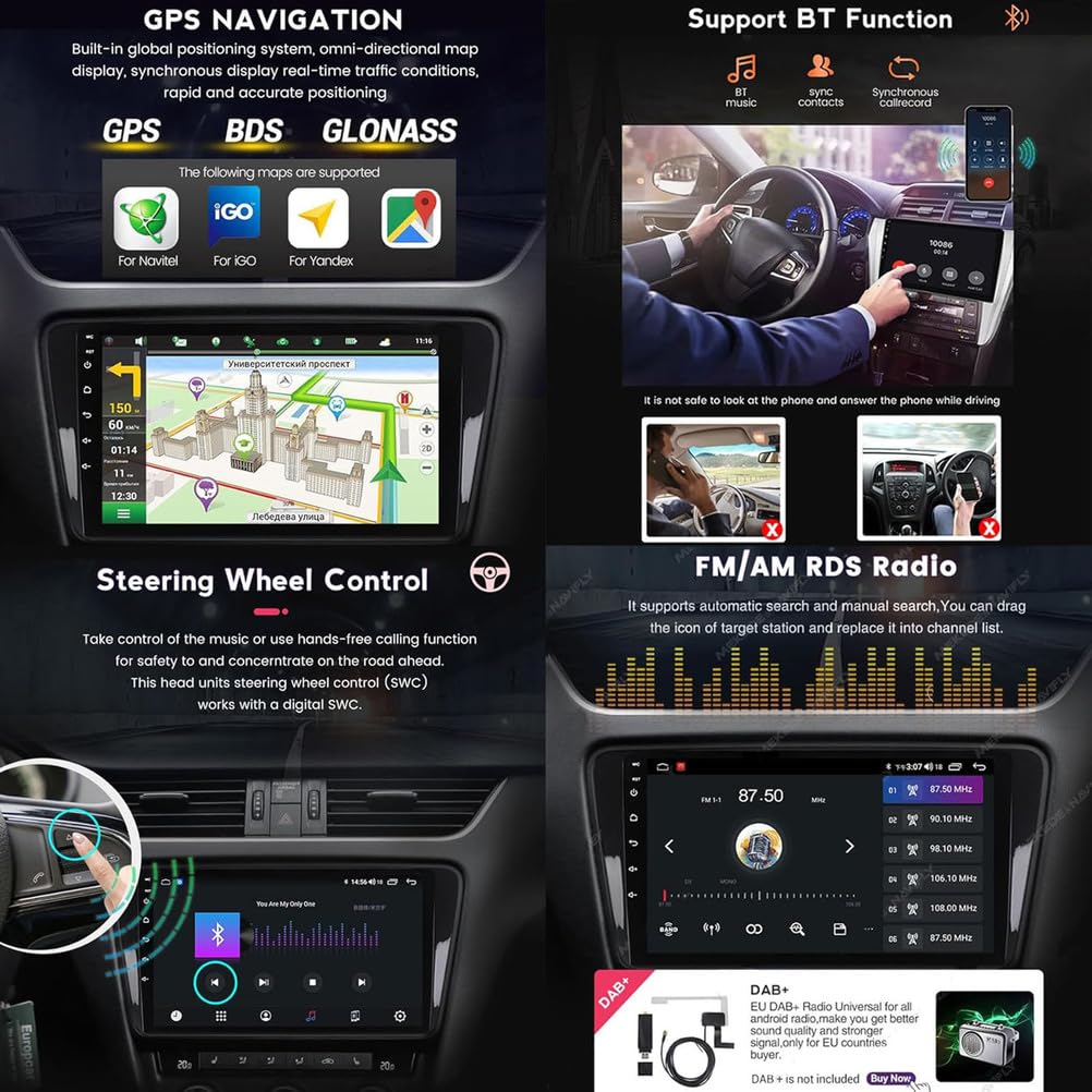 Autoradio per Volkswagen touran 2011-2015 con Wireless Carplay Android Auto 9 Pollici Android 12 Auto Radio con RDS/GPS/WiFi/Bluetooth/Radio FM/Telecamera di Retromarcia