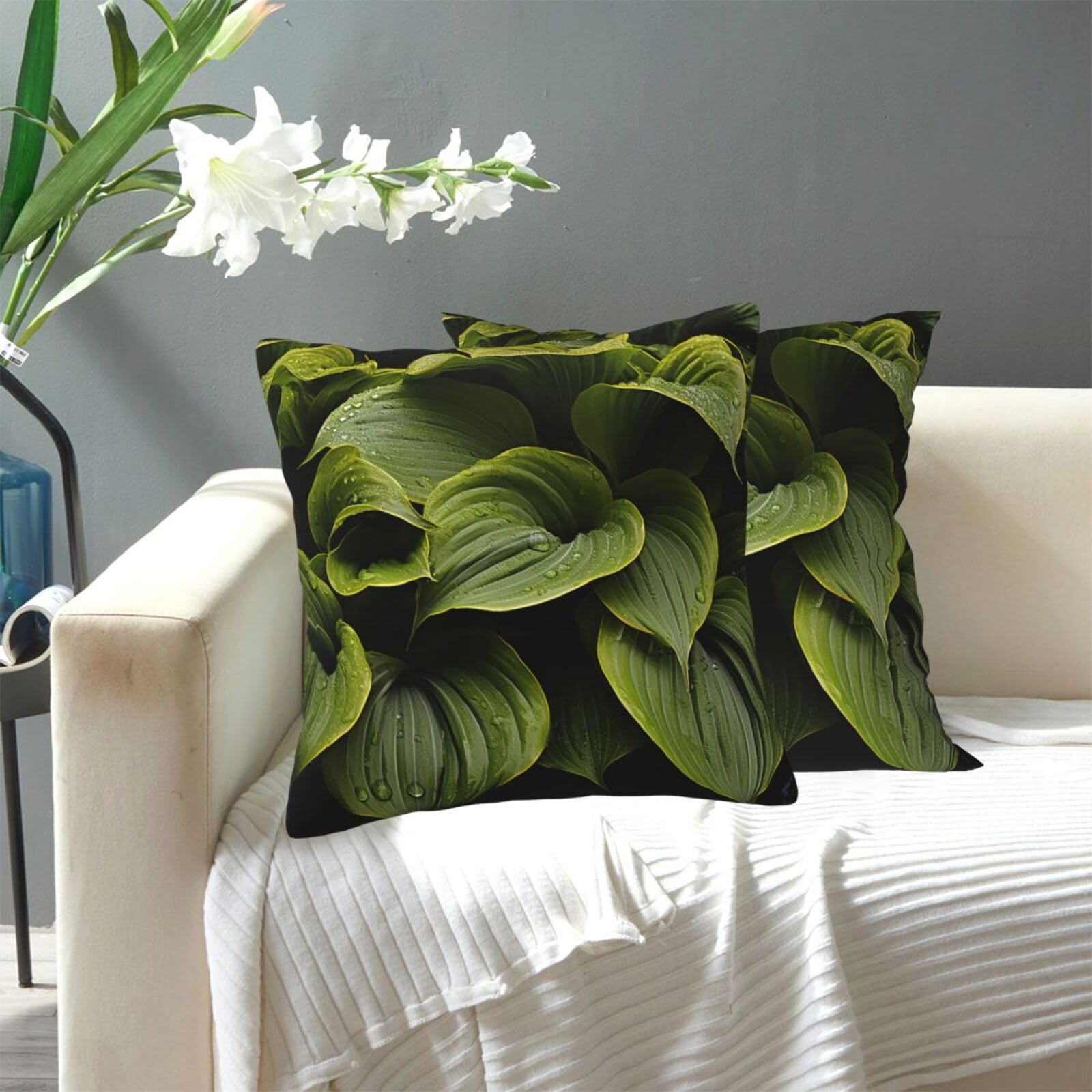 FekiLoot Decorative Throw Pillow Covers Modern Farmhouse Pillowcase Double Sided Cozy Cushion Cover for Sofa Couch Bed 20"X20" Moist Hosta Leaves