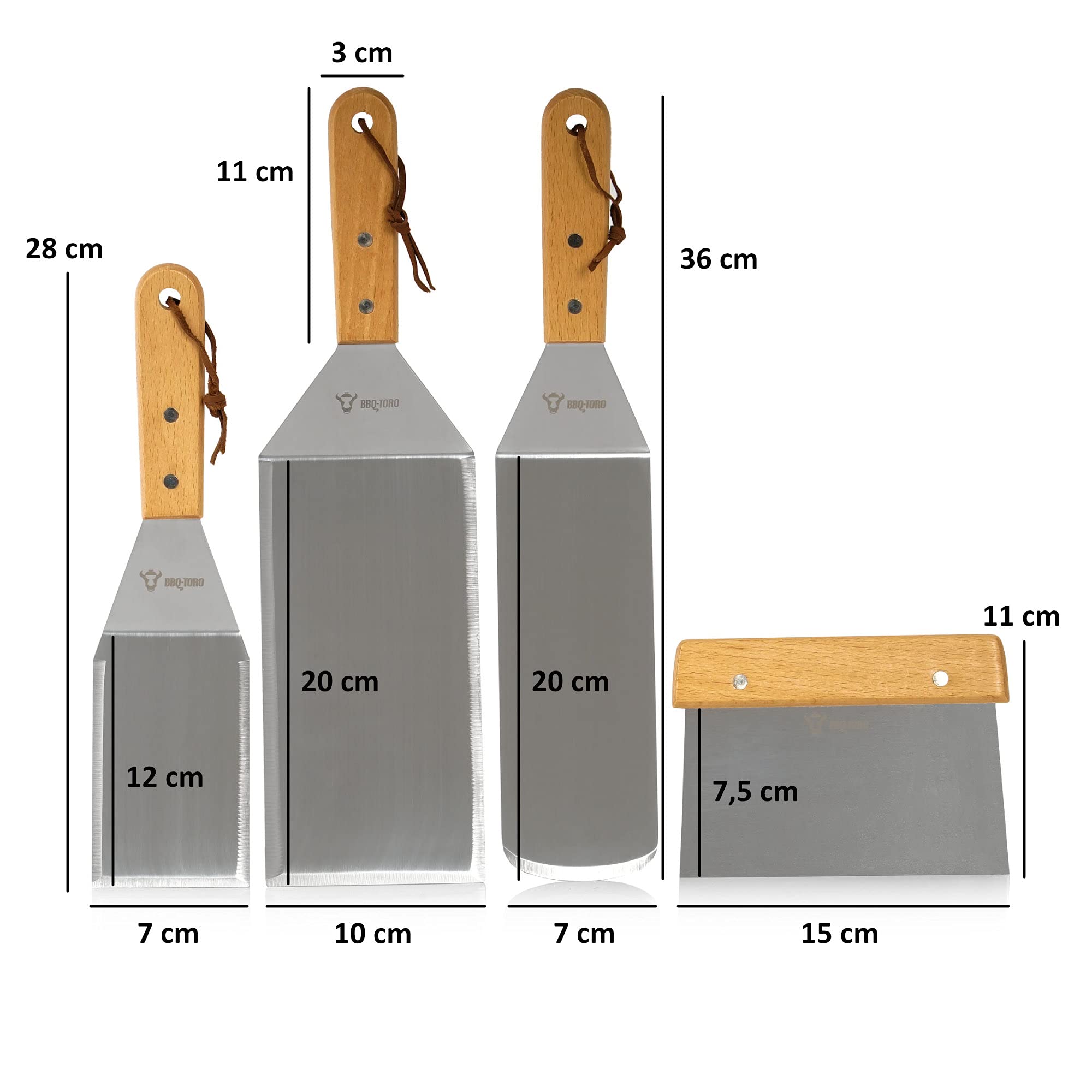 BBQ-Toro Lot de 4 spatules en Acier Inoxydable - Plancha - Ensemble d'accessoires pour Barbecue - avec palettes d'angle et spatule - Ensemble de Couverts de Barbecue Teppanyaki