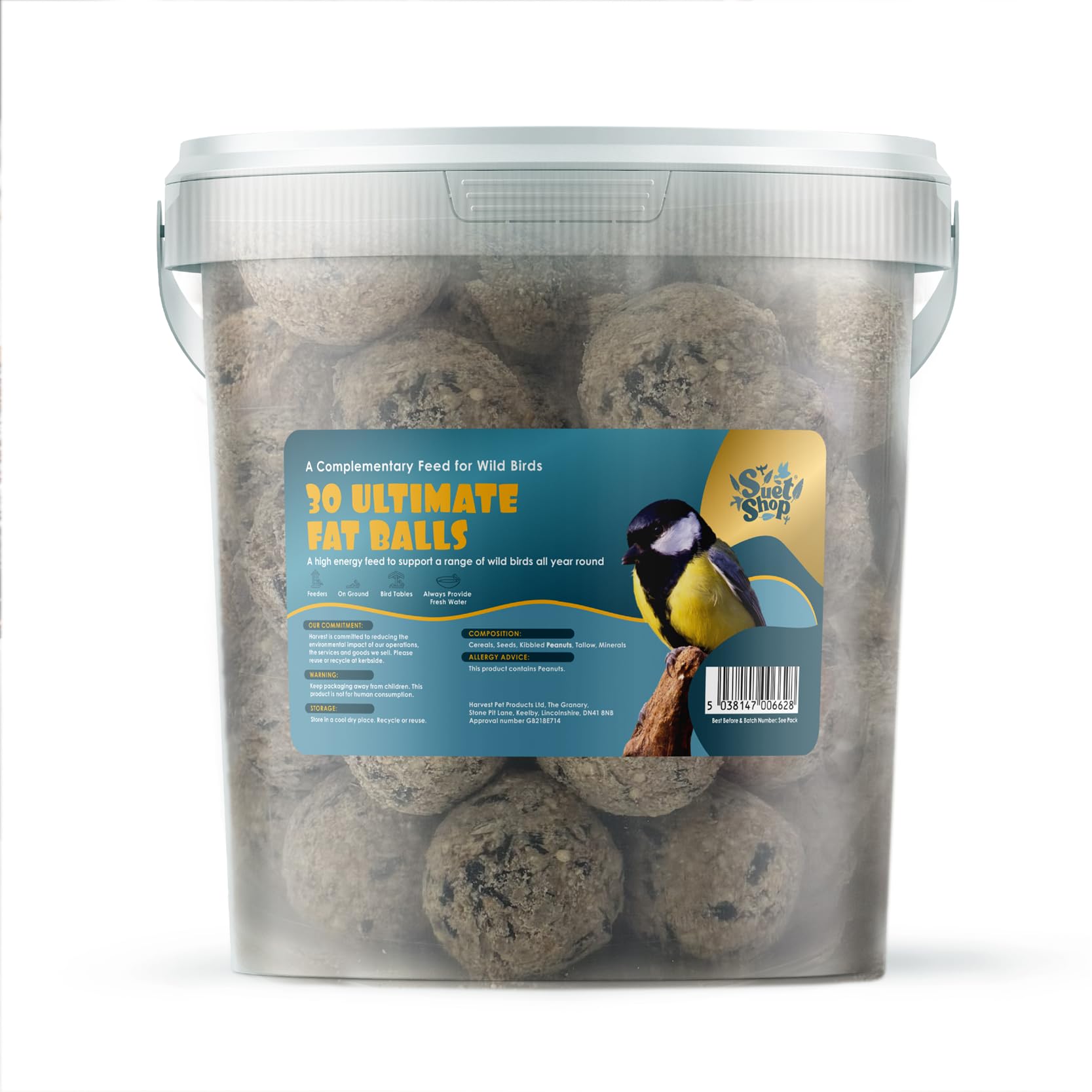 Sponsored Ad – 30 Ultimate Suet Fat Balls, 3kg Tub - High Energy Bird Food with Human Grade Beef Tallow, Peanuts & Black Sunflower Seeds - All-Season Fat Balls for Wild Birds - Manufactured In The UK