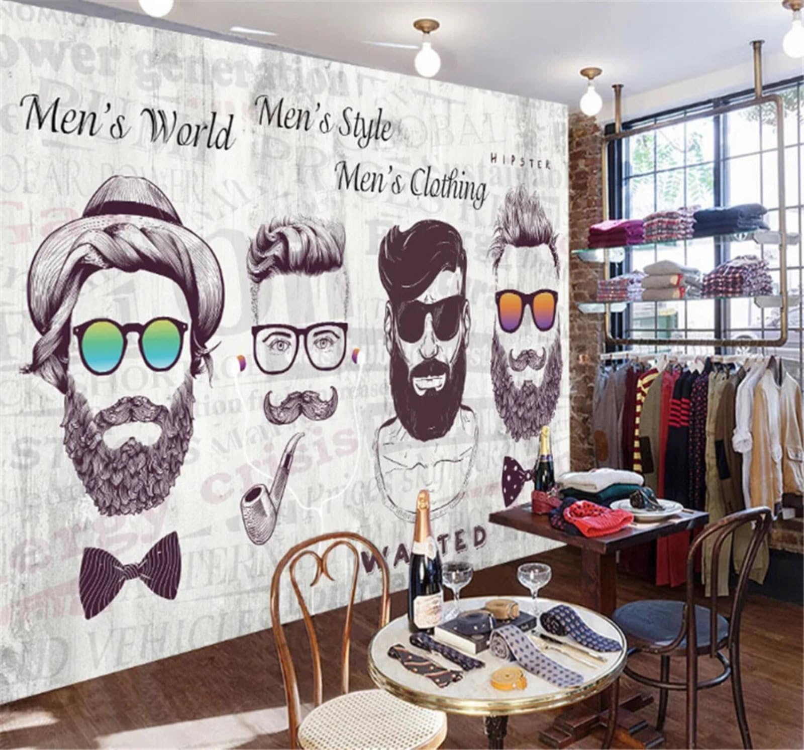 Tzxztt Vintage Unique Creative Barbershop Clothing Shop Modern 3D Wallpaper Premium Textured Silk Neutral Tones Material Ideal for Living Room Bedroom-200cm×140cm