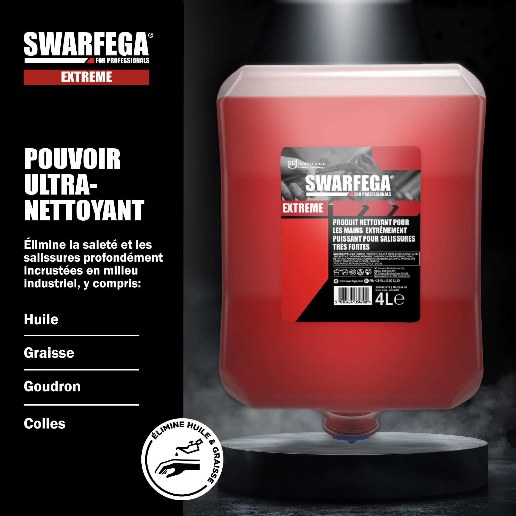 Swarfega Extreme – Nettoyant Mains Industriel – sans solvant – Recharge 4 L – Salissures très incrustées – Usage Professionnel
