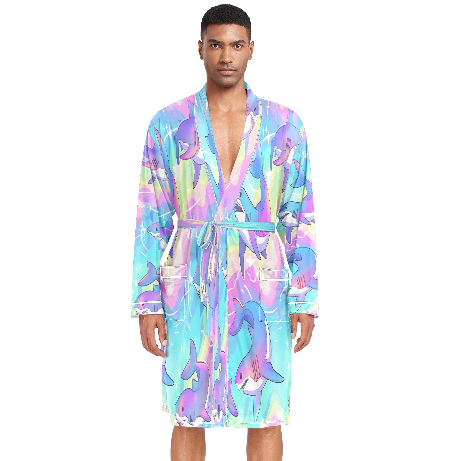 Albornoz ligero para hombre, albornoz de spa, lindo anime, tiburones, natación
