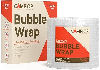Bubble Wrap for Packing & Moving 1 Pack, 175 FT x 12” Bubble Cushioning Wrap with 3/16” Small Bubbles, Perforated Every 12” for Easy Tear, Lightweight Packing Wrap for Fragile Packaging & Mailing