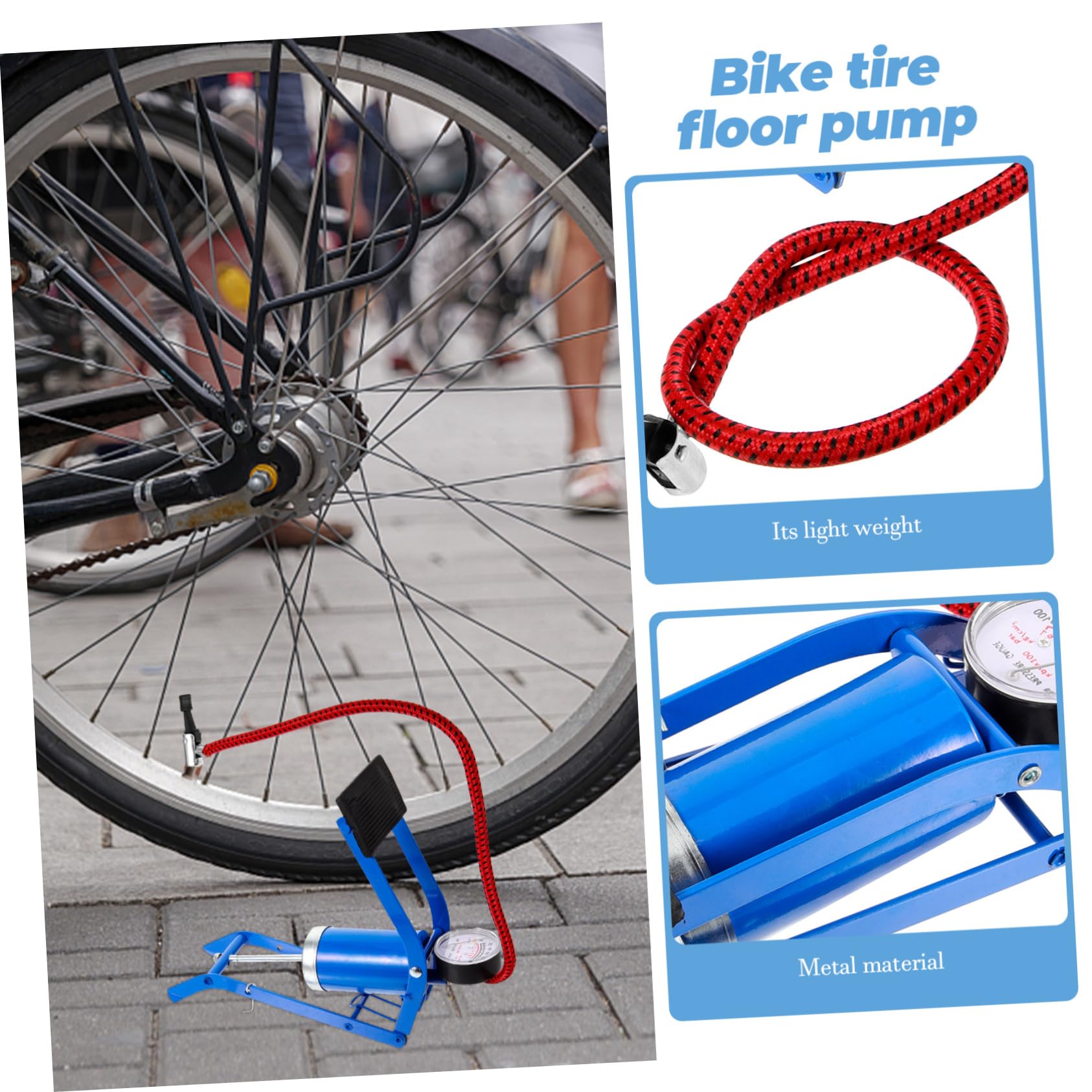 Toddmomy Pompa ad aria da passo Bicicletta piede pompe ciclo per biciclette pompa per ciclo gonfiatore pompe da pavimento pompa a pavimento attivata ferro da stiro Blue