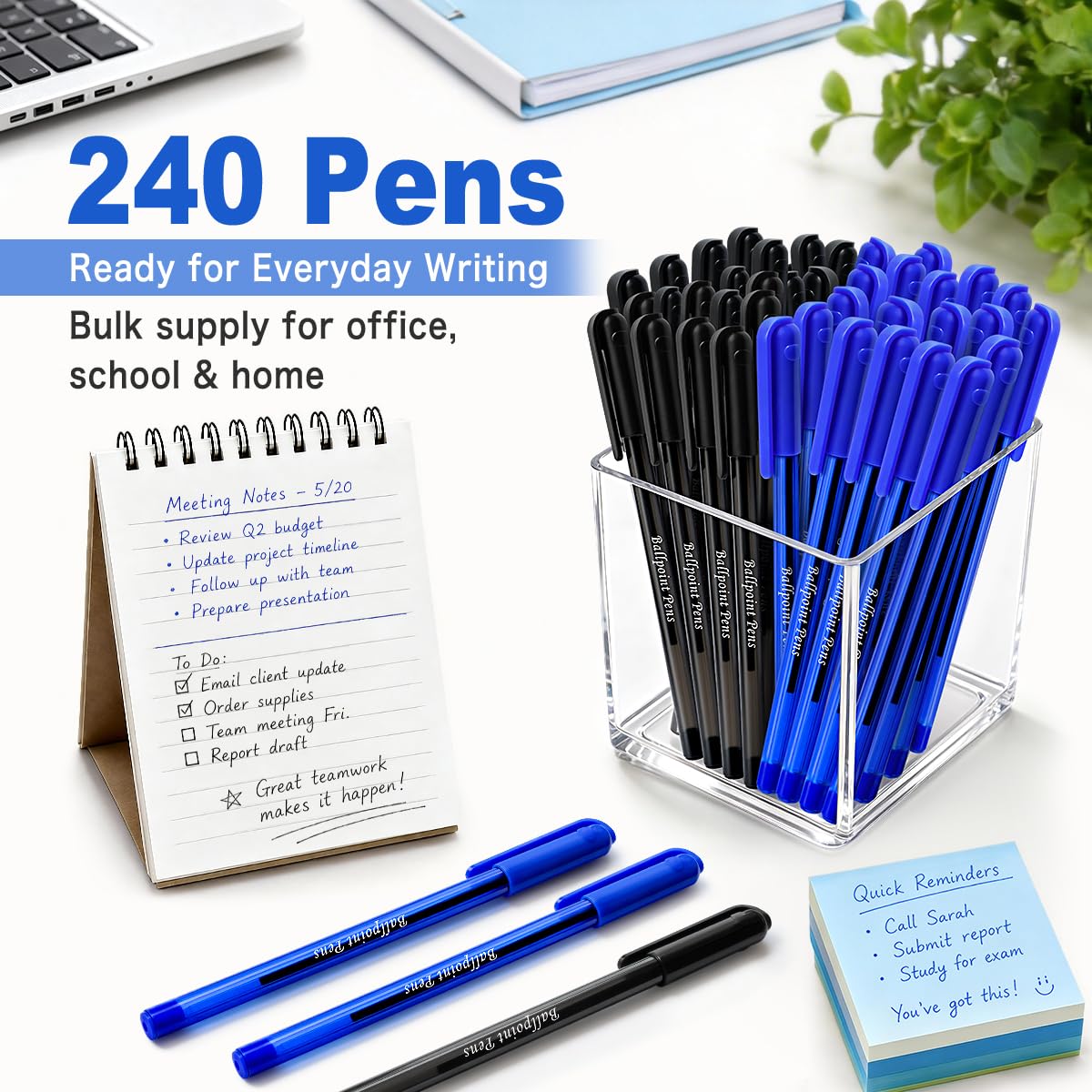 Paquete de 240 bolígrafos a granel, tinta negra y azul, bolígrafos de punta
