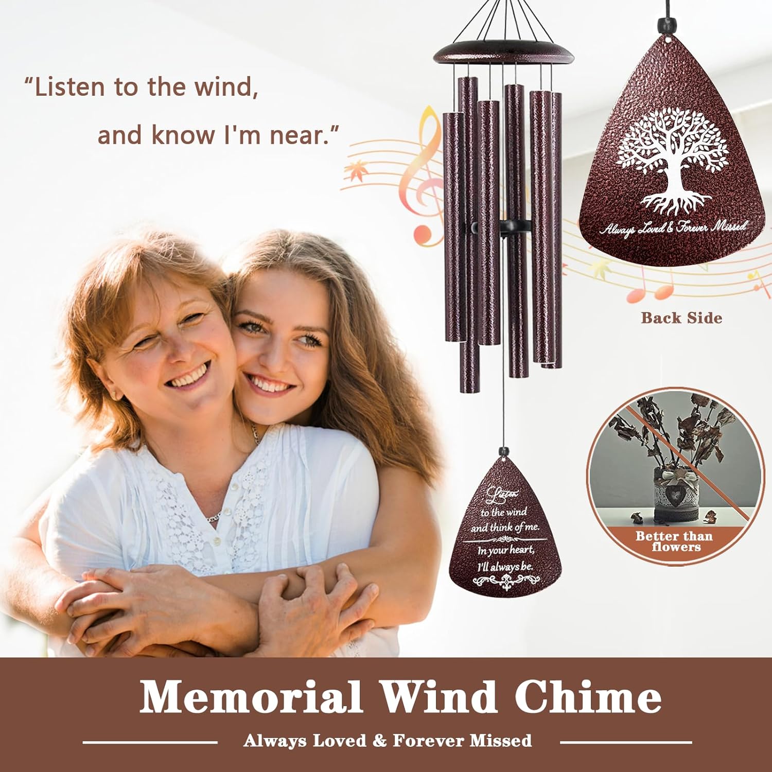 Sympathy Wind Chimes for Outside, 32'' Memorial Wind Chimes for Loss of Loved One, Memorial Gifts for Loss of Mother Father, Bereavement Gift in Memory of Loved One (Bronze) - Image 2