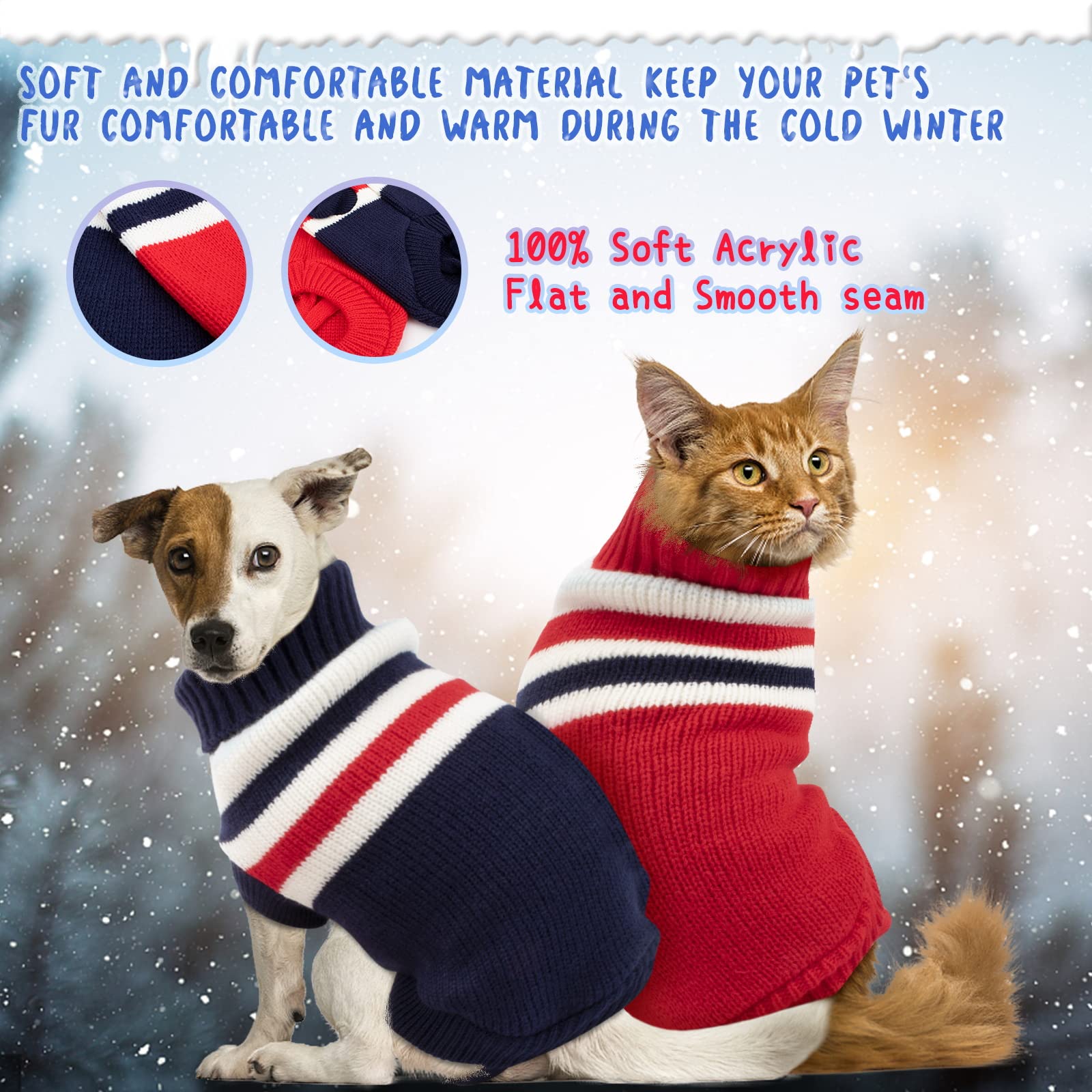 Rypet 2 paquetes de suéter de gato a rayas – suéter de punto cálido cuello alto gato ropa de invierno para gatitos y perros pequeños XS