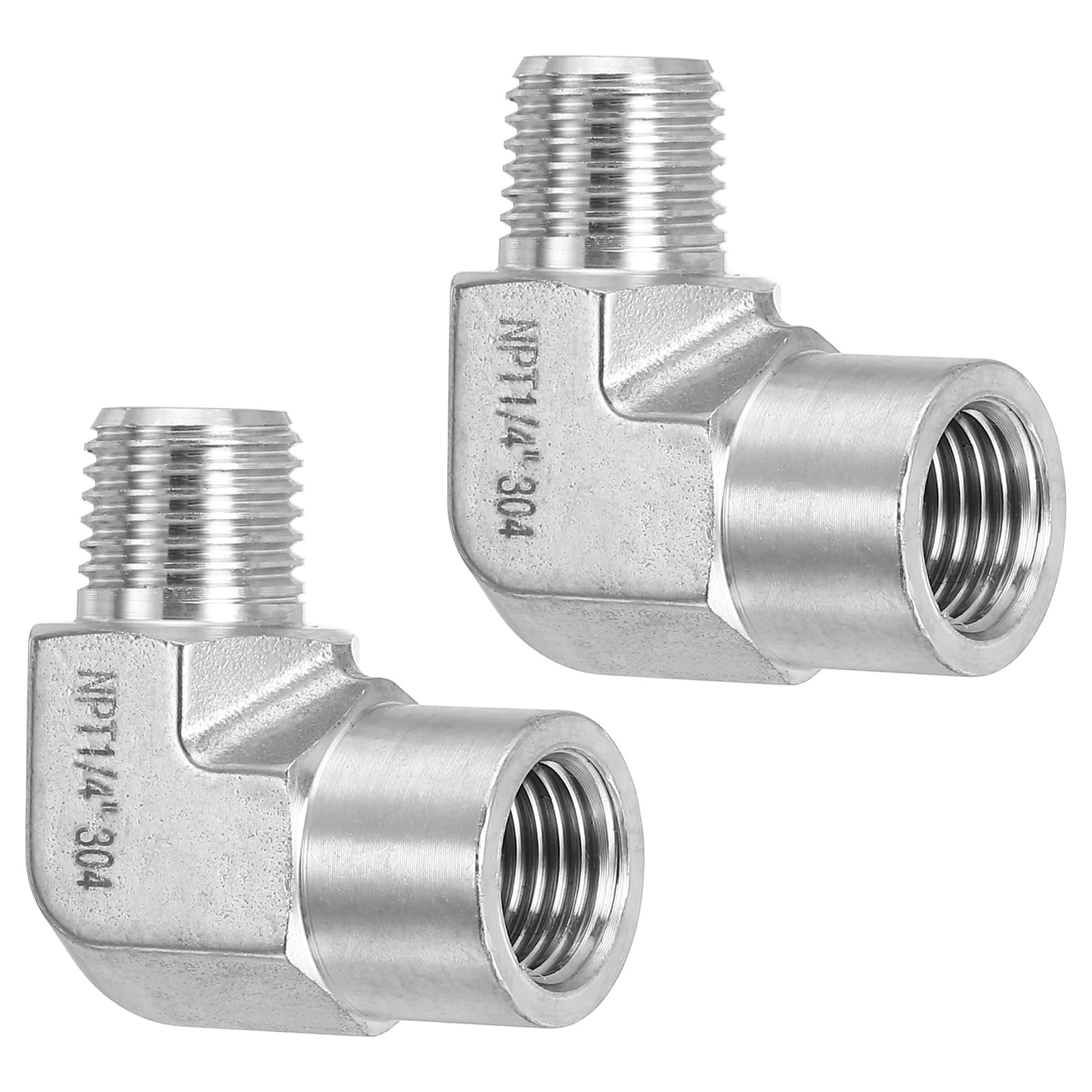 PATIKIL Codo de Calle de Barra de 90 Grados 1/4" Macho Npt x 1/4" Hembra Npt, 2 Piezas de Conexión de Tubería Forjada de Acero Inoxidable 304 para Aire Combustible Aceite Agua, Plata