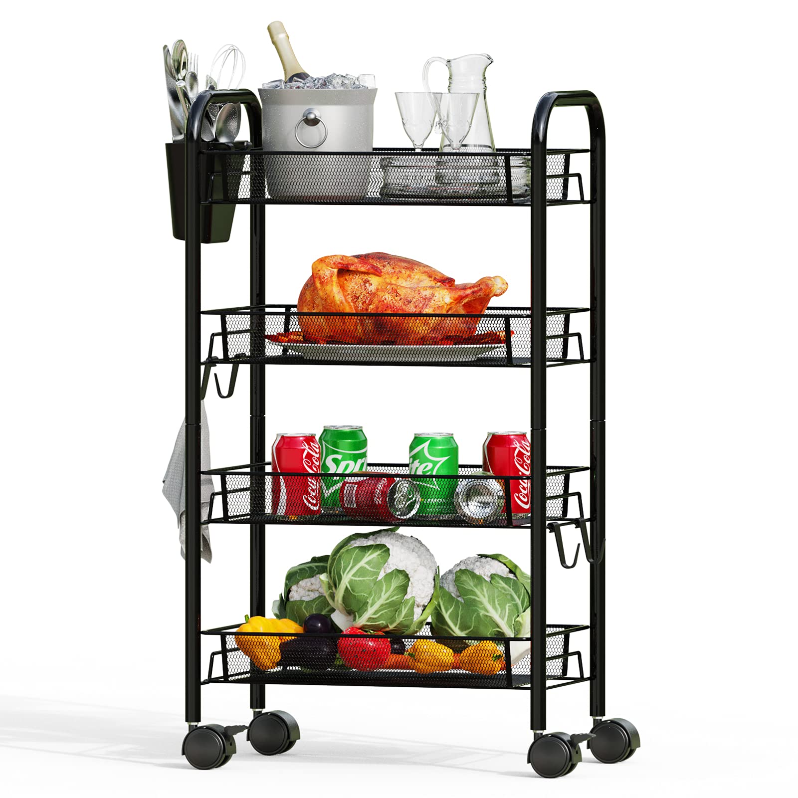 Greensen 4 Tier AllMetal Rolling Cart, Laundry Office Bathroom Storage