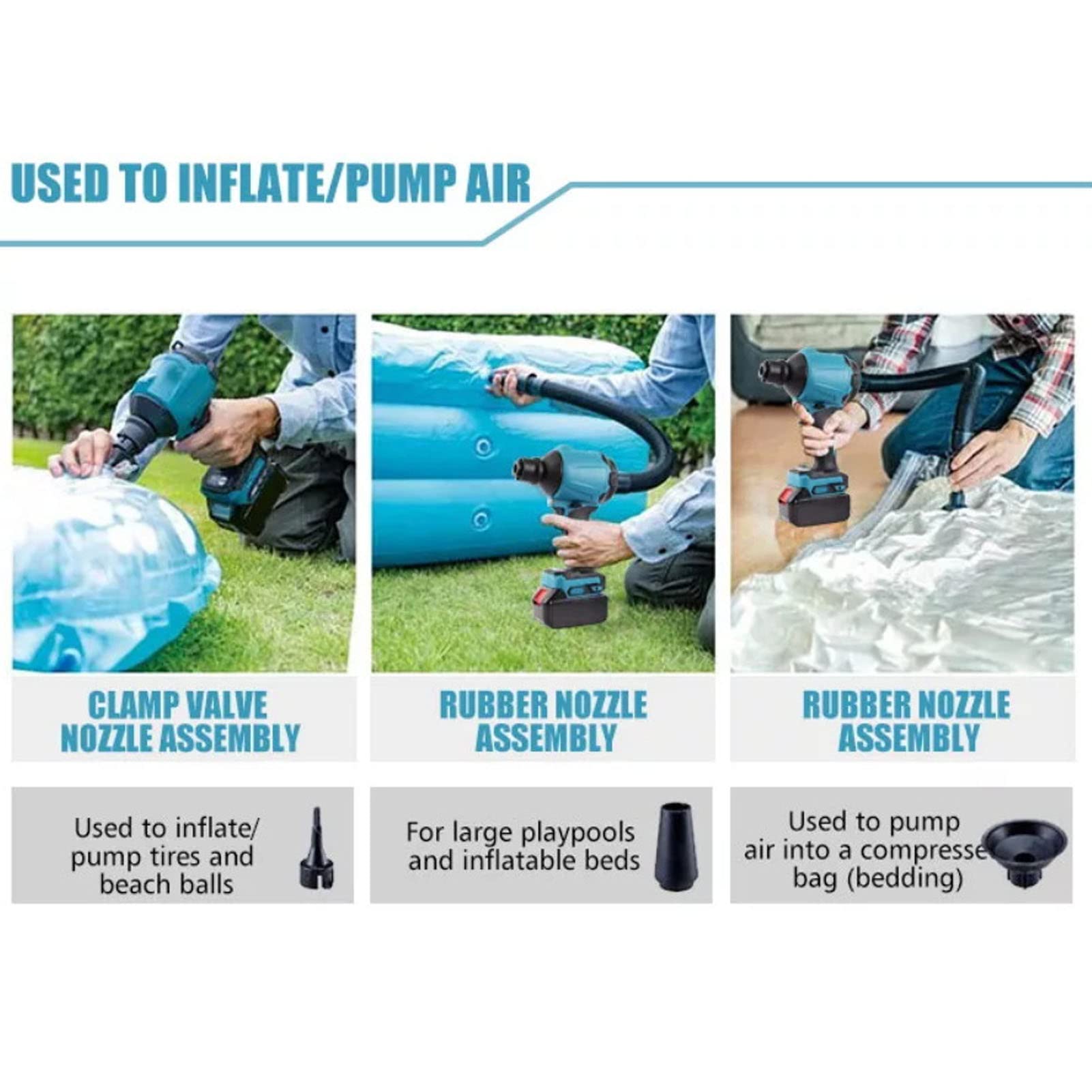 Motor de Cepillo con Núcleo de Cobre para Pistola de Aire Recargable, Velocidad del Viento de hasta 200 M/s con 7 Boquillas para Limpieza de Talleres, Inflado de Juguetes para