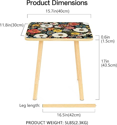 Miniatura 3 de Mesa auxiliar rectangular pequeña con acabado de flores coloridas, mesa auxiliar pequeña retro moderna para balcón, sala de estar (11.8 pulgadas de