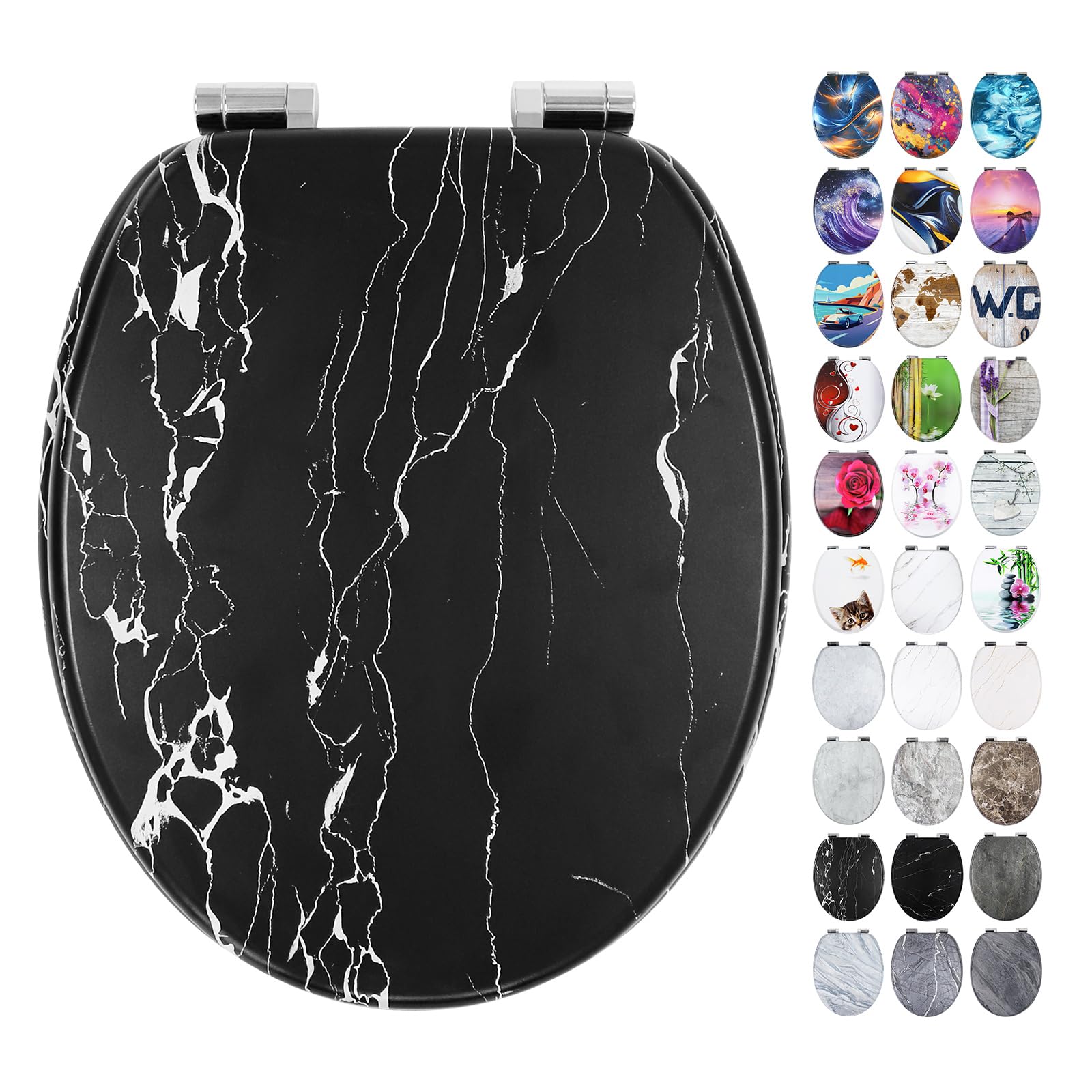 Fanmitrk Wooden Toilet Seat-Durable MDF Toilet Seat Soft Close Marble Effect(Marble7)