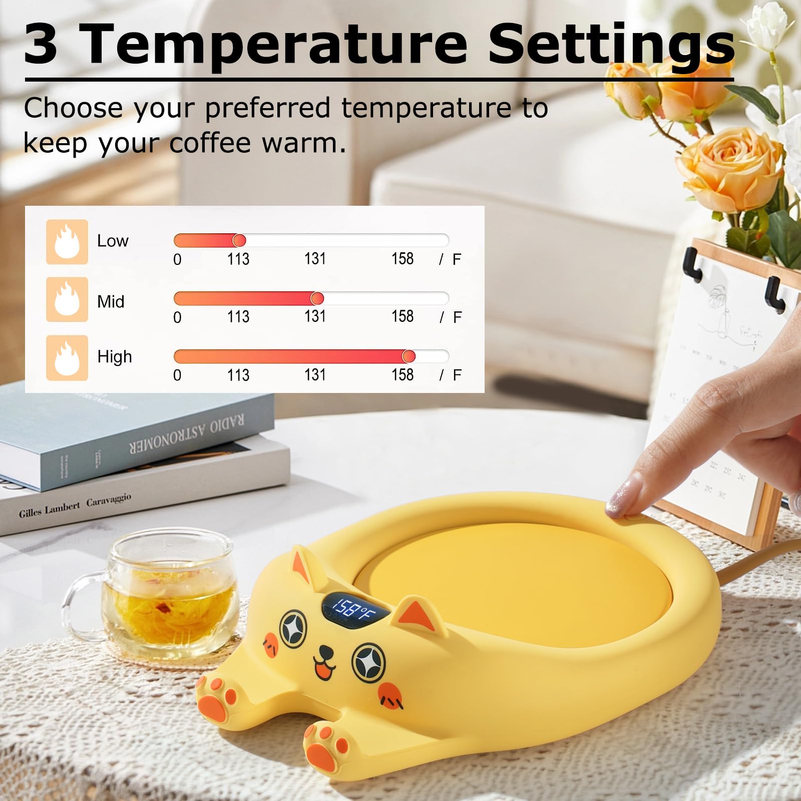 PUSEE Coffee Mug Warmer & Cute Cat Mug Set, Coffee Cup Warmer for Desk with Auto Shut Off, Beverage Warmer with 3 Temp Settings, Candle Warmer Coffee Warmer with Mug Set for Christmas & Birthday Gifts: PUSEE Coffee Mug Warmer Auto Shut Off, 3 Temp Coffee Warmer for Desk, Candle Warmer Plate Safely Melt The Candle Releases Scents,Enjoy Your Warm Coffee Tea,Coffee Gifts for Women Men